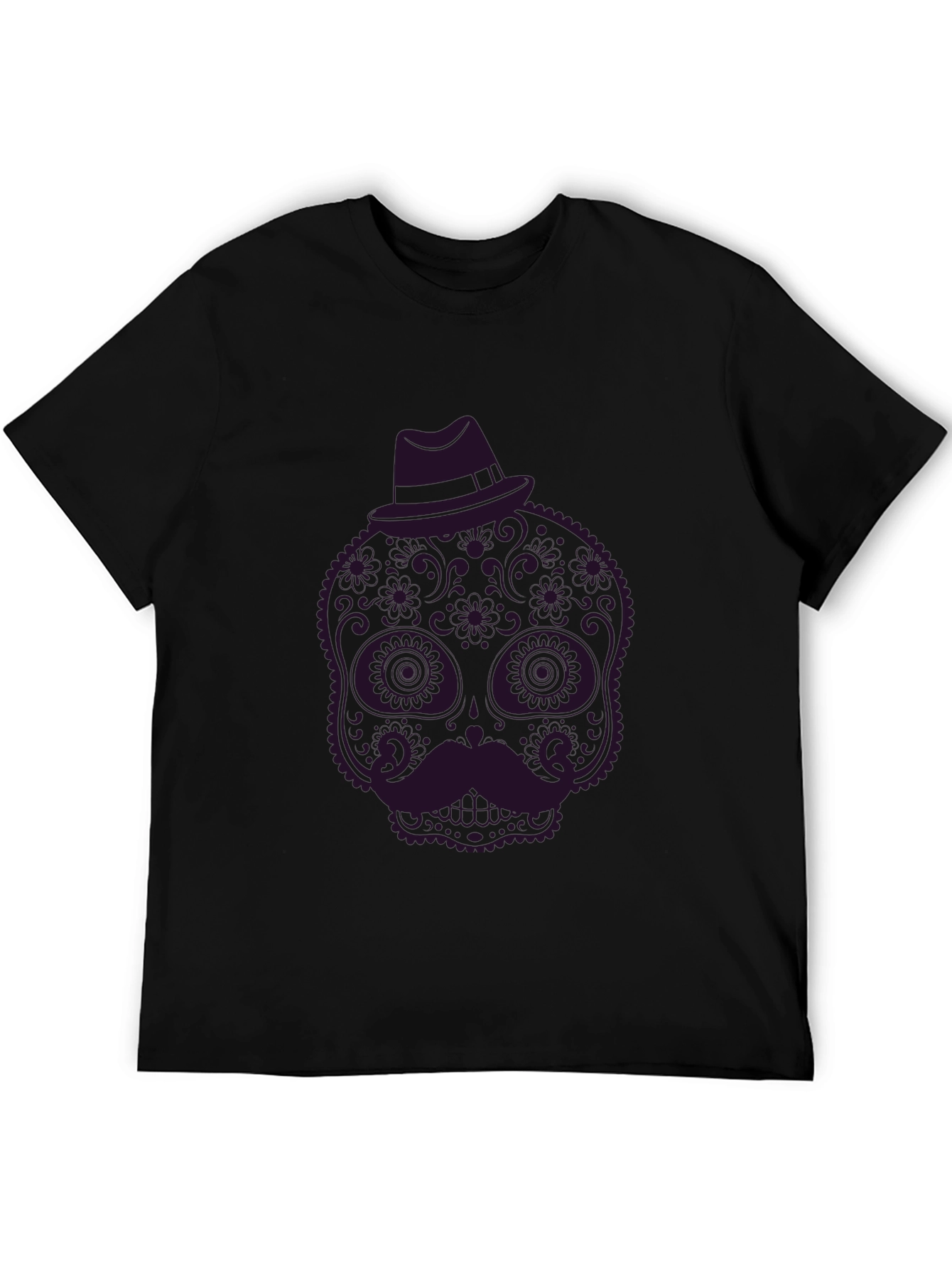 Black Sugar Skull Mustache Graphic Tee - Black view 5