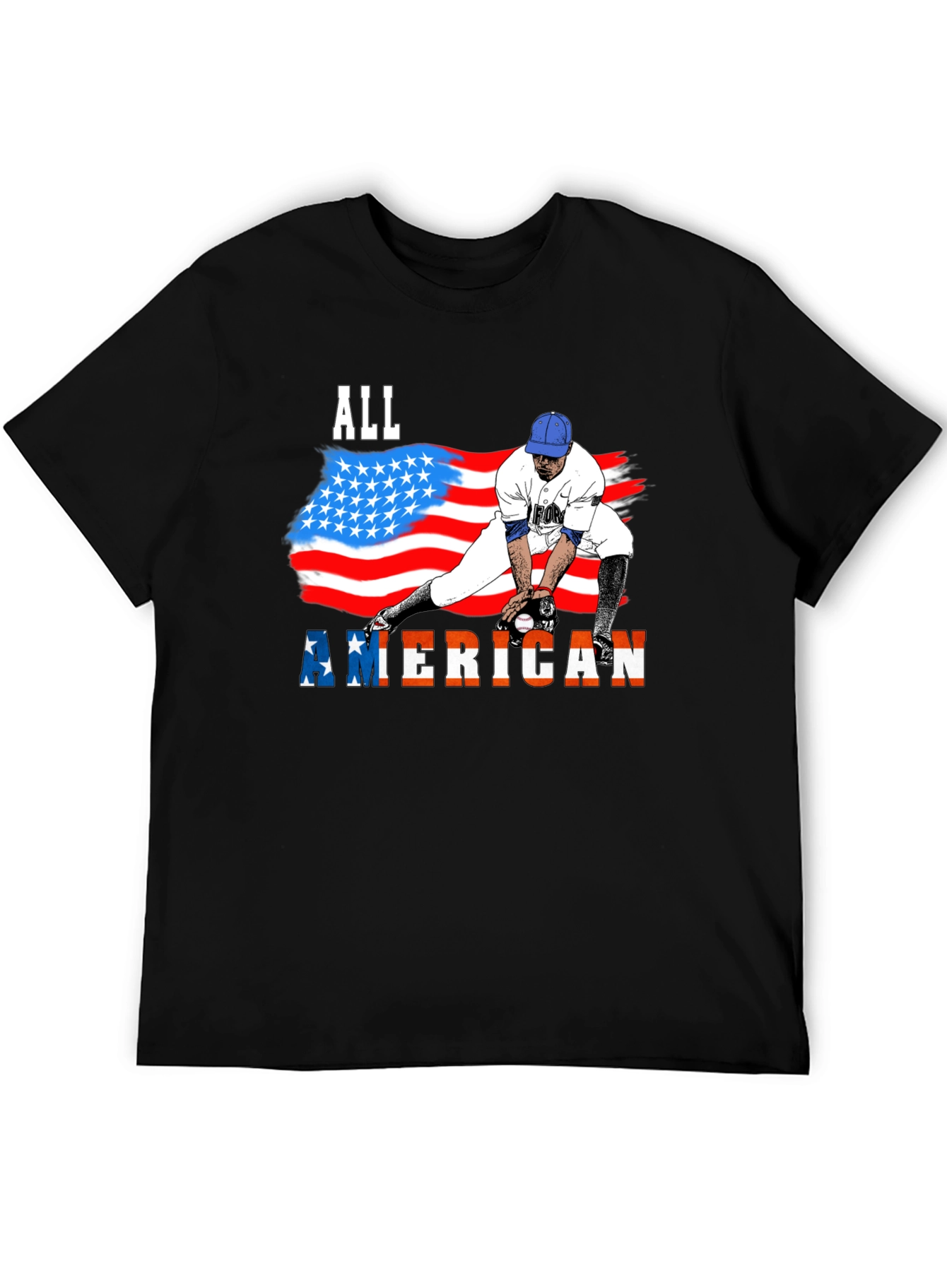 Black All American Baseball T-Shirt - Patriotic USA Flag Design view 5