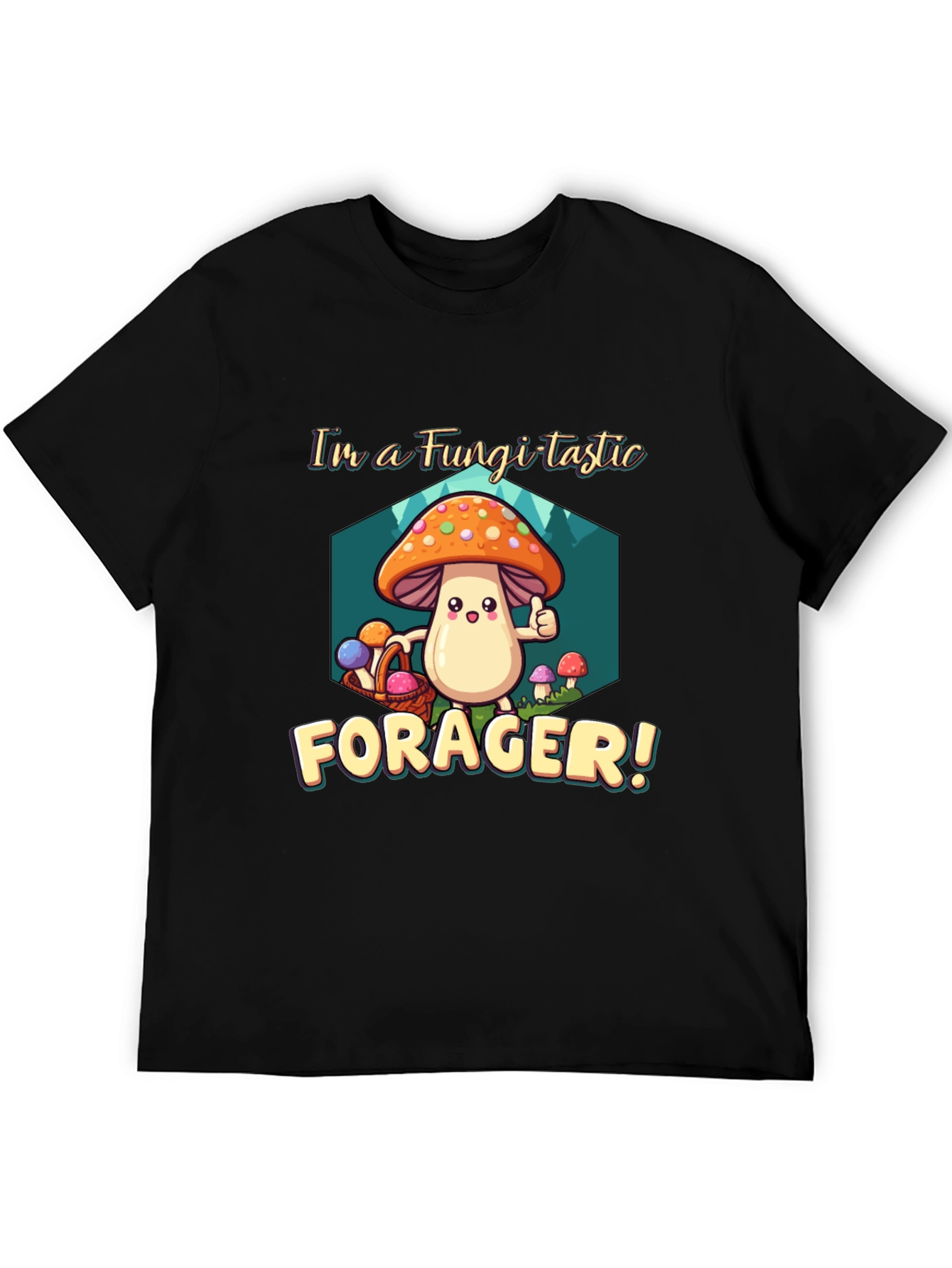 Black Fungi-tastic Forager T-Shirt - Fun Mushroom Design view 5