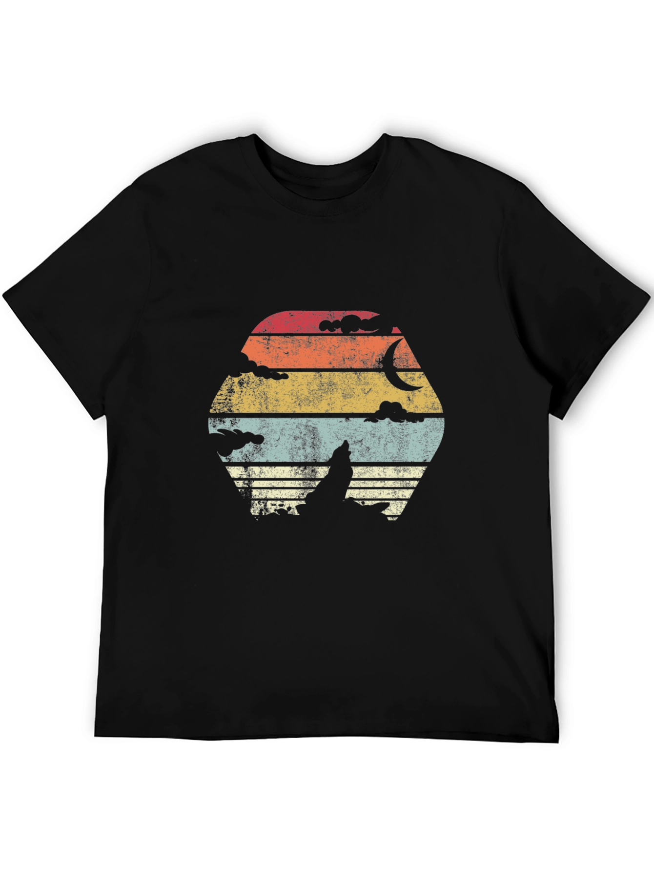 Black Retro Mountain Sunset Graphic Tee - Black view 5