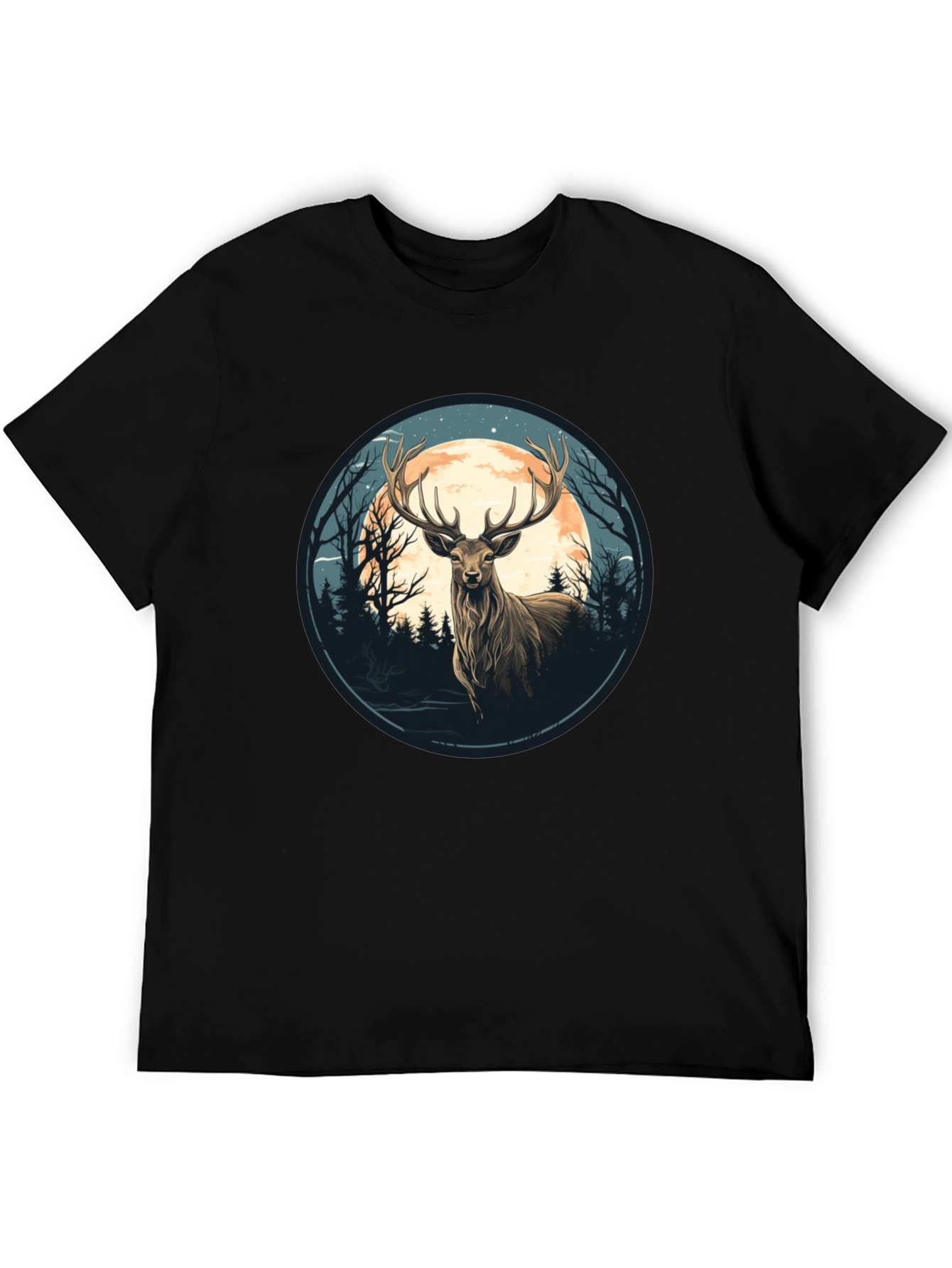Black Deer Moon Graphic Tee - Nature Inspired Black T-Shirt view 5
