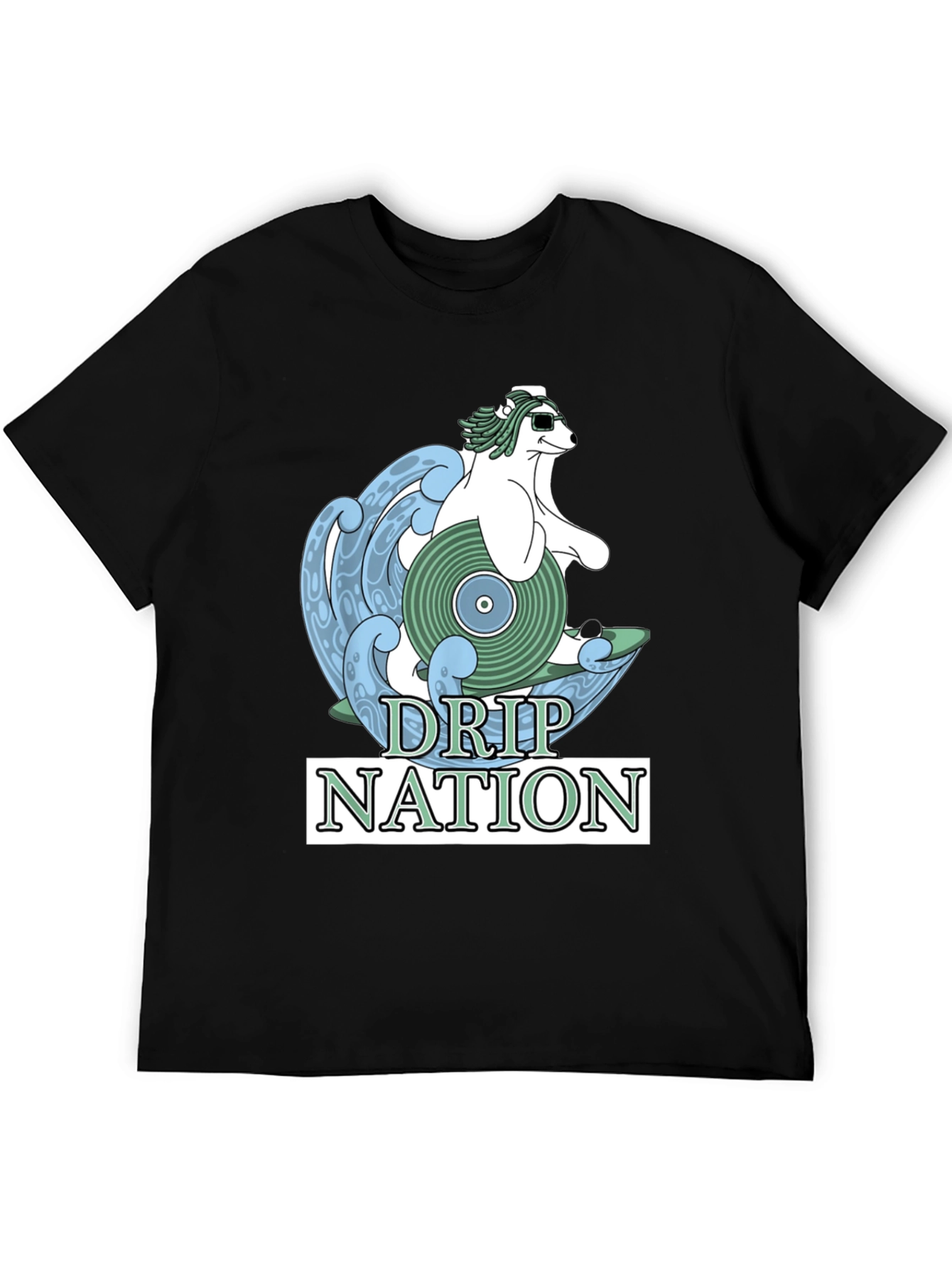 Black Drip Nation Polar Bear Surfing T-Shirt view 5
