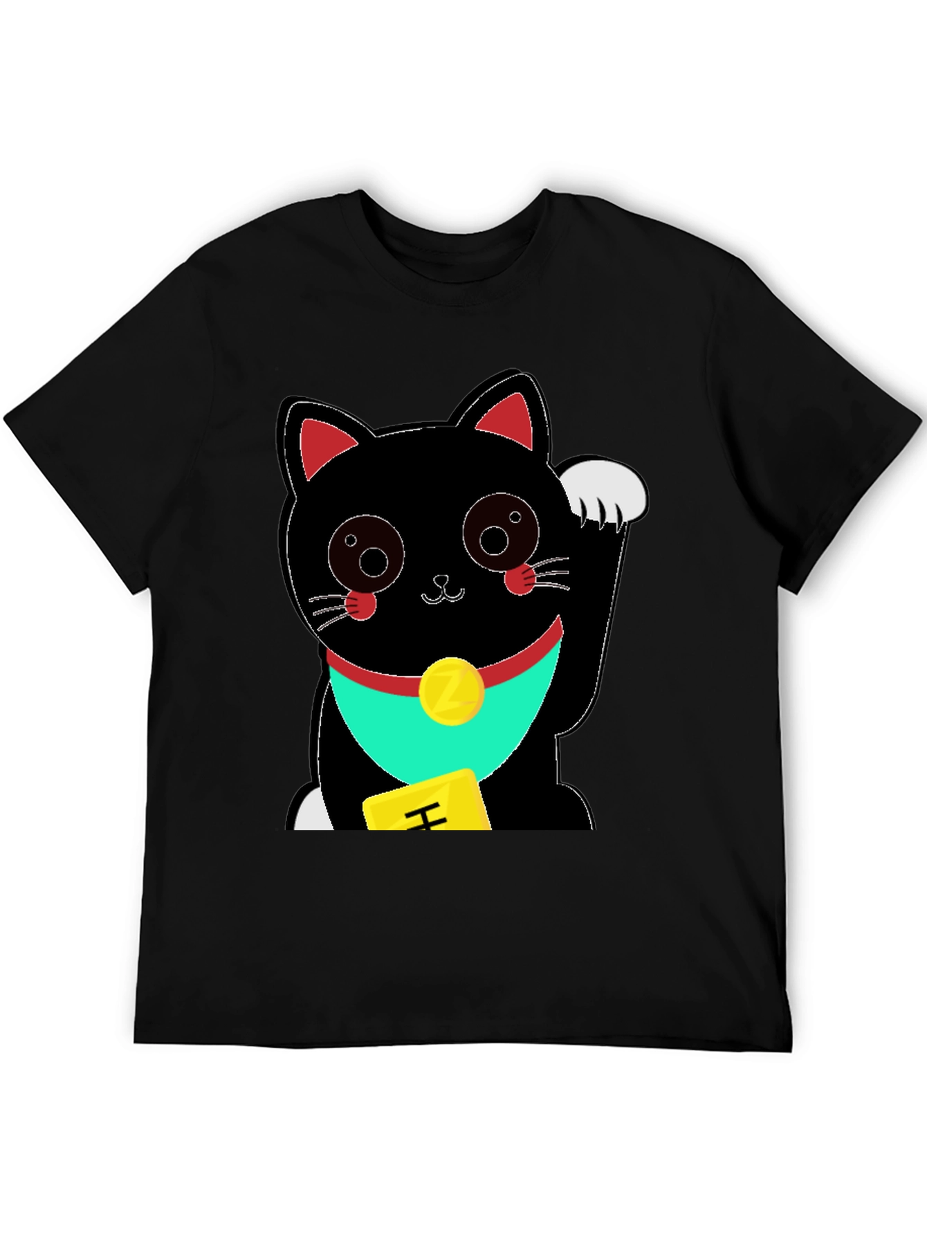 Black Lucky Cat Graphic Tee - Soft Black Cotton T-Shirt view 5