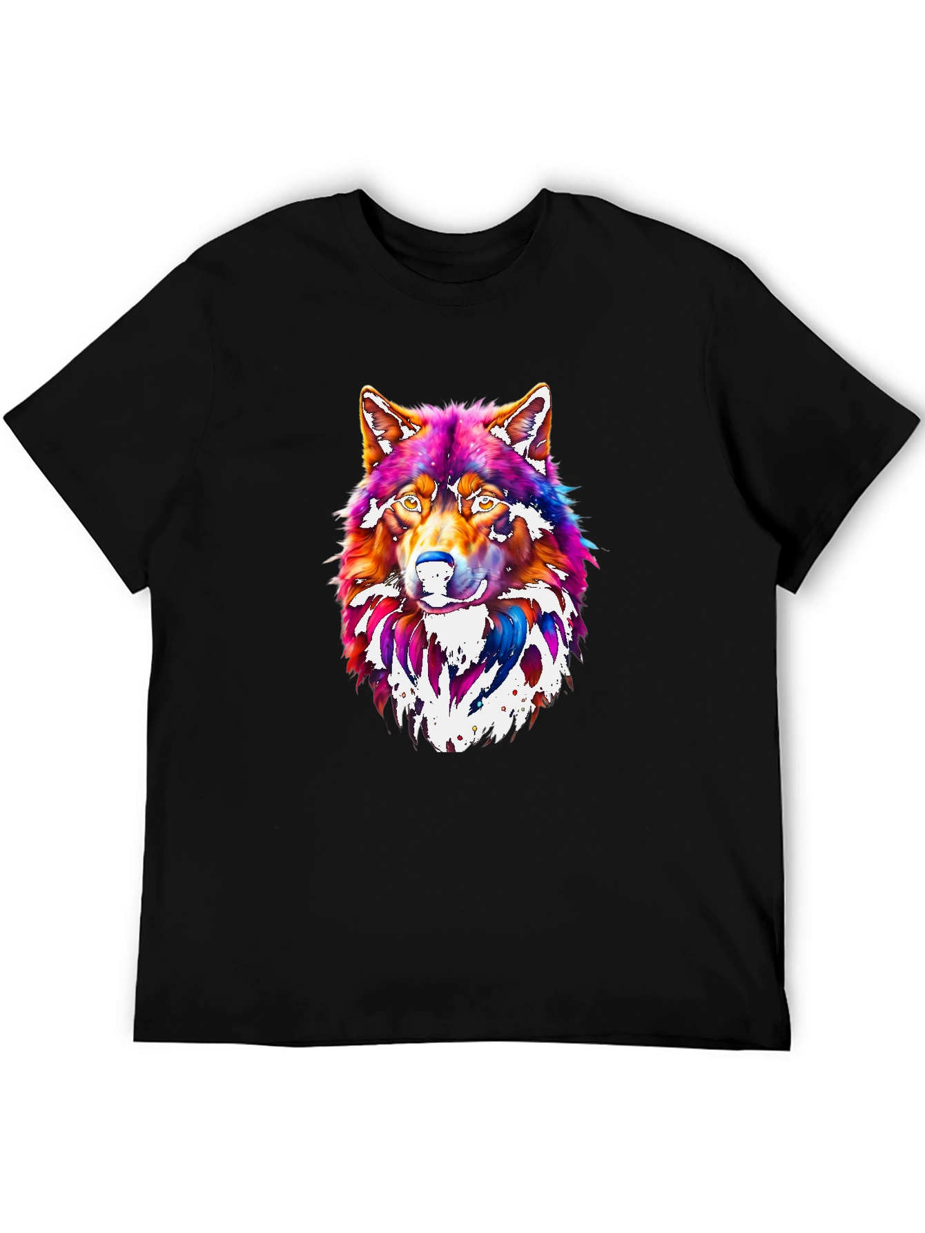 Black Vibrant Wolf Graphic Tee - Men's Black T-Shirt view 5