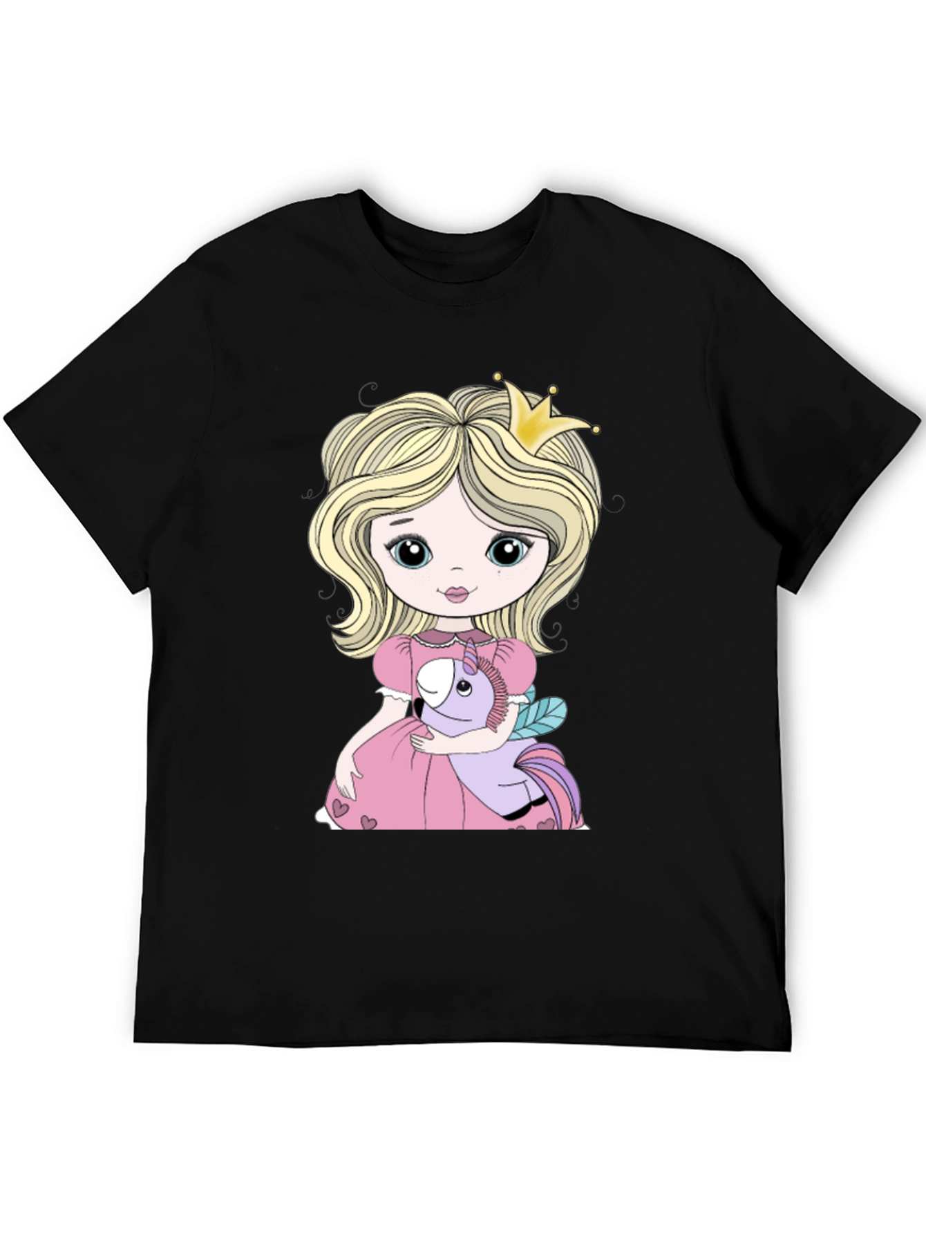 Black Princess Girl with Unicorn Toy Graphic T-Shirt view 5