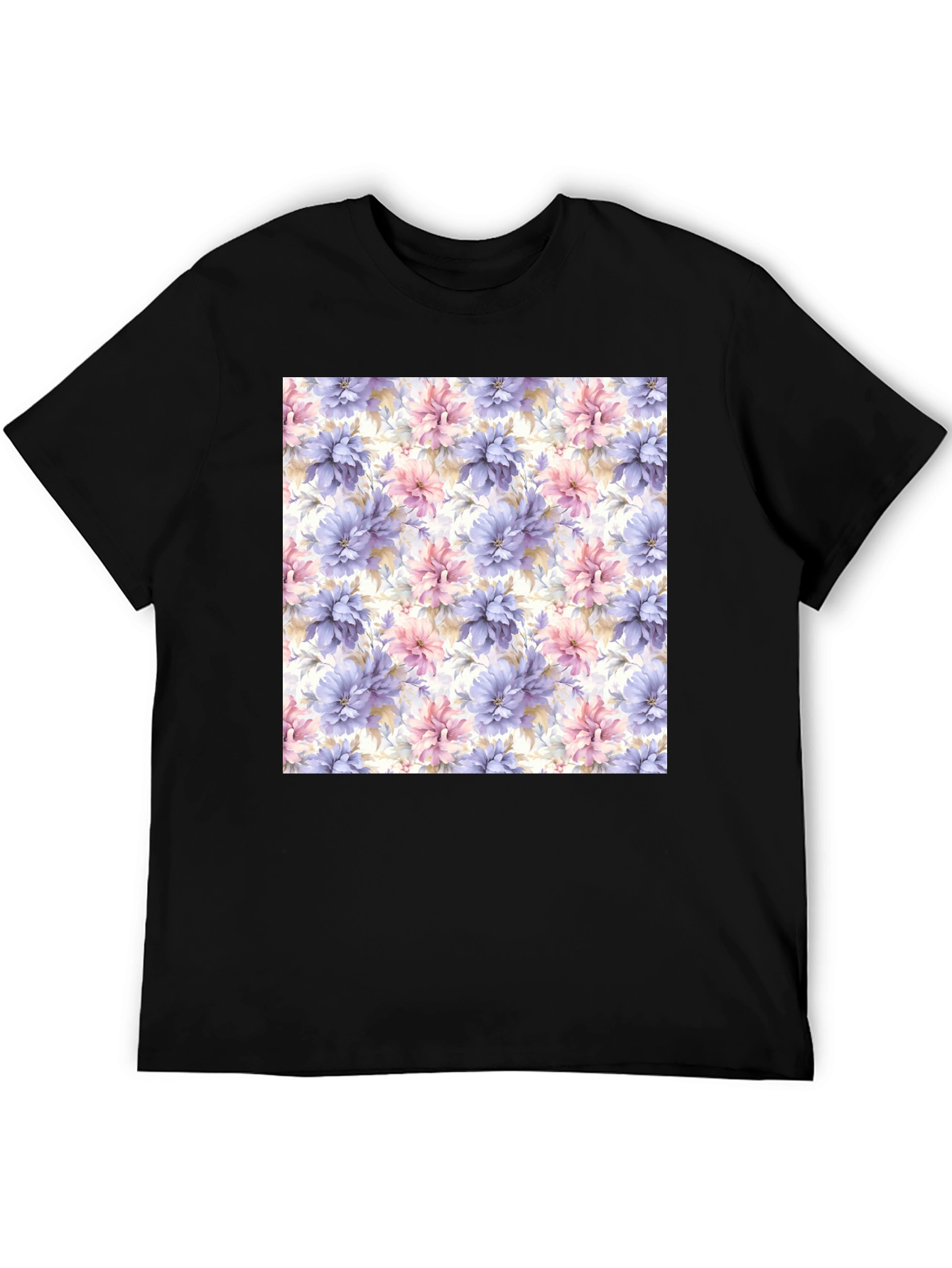 Black Floral Pattern Black T-Shirt view 5