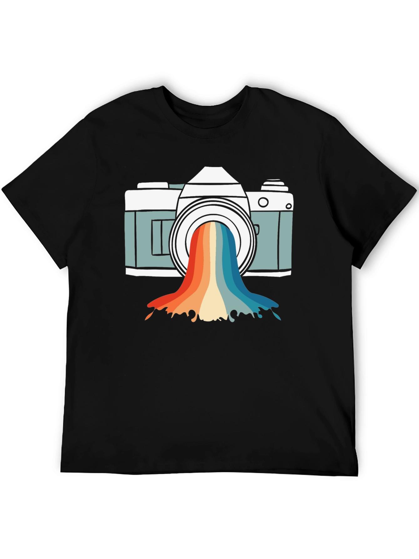 Black Retro Camera Rainbow Graphic Tee view 5
