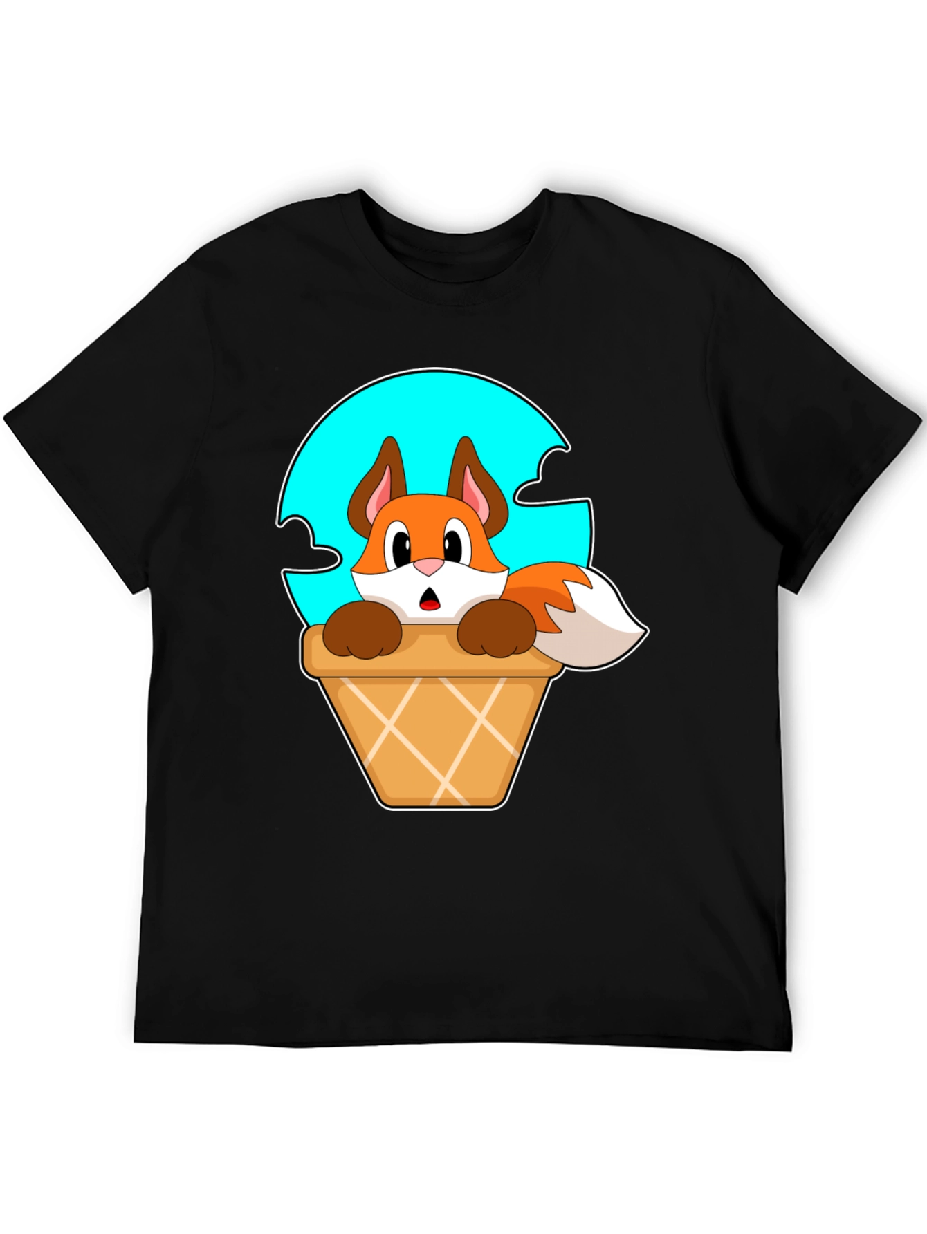 Black Fox in Ice Cream Cone T-Shirt - Cartoon Animal Tee view 5