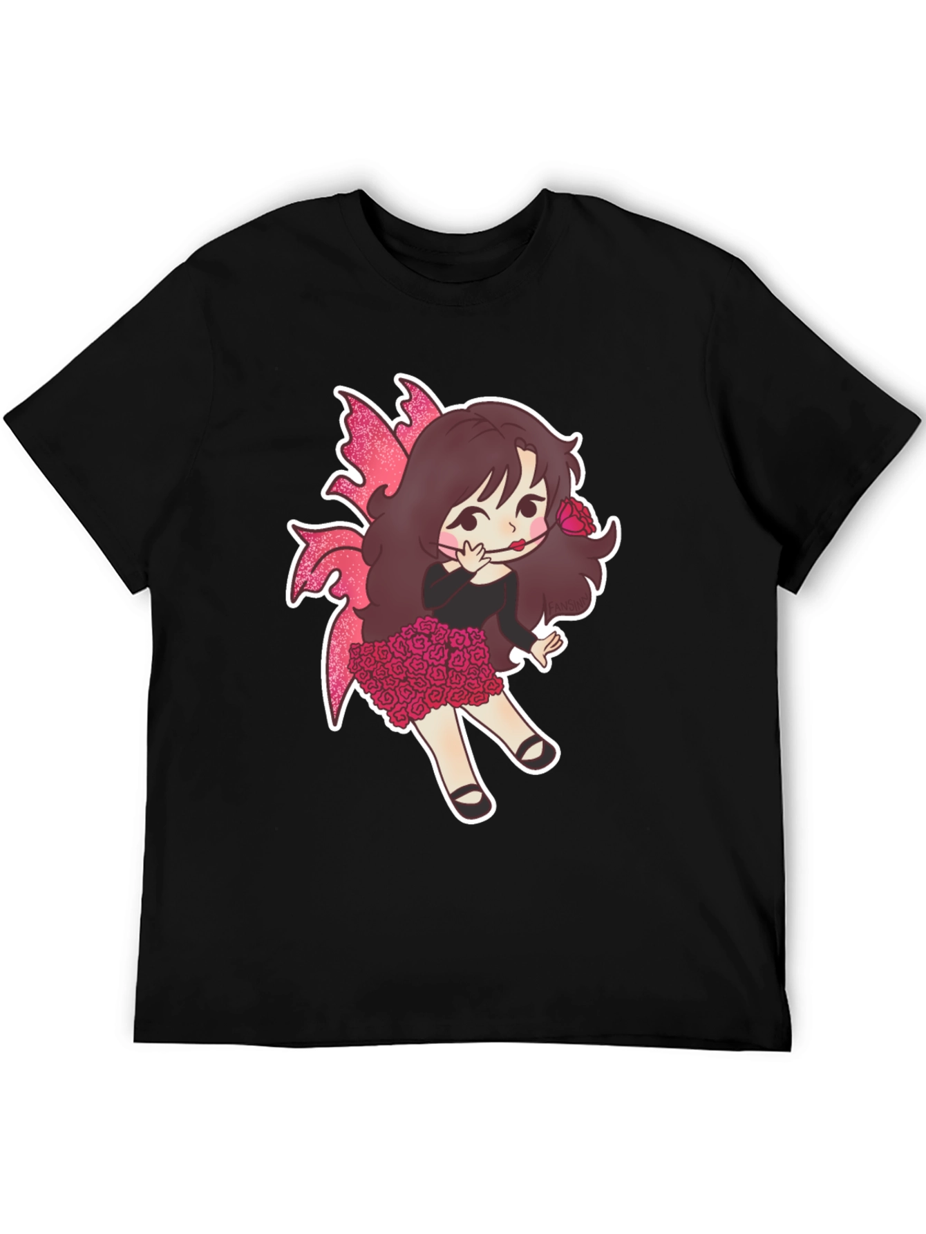Black Whimsical Fairy Girl Graphic T-Shirt view 5