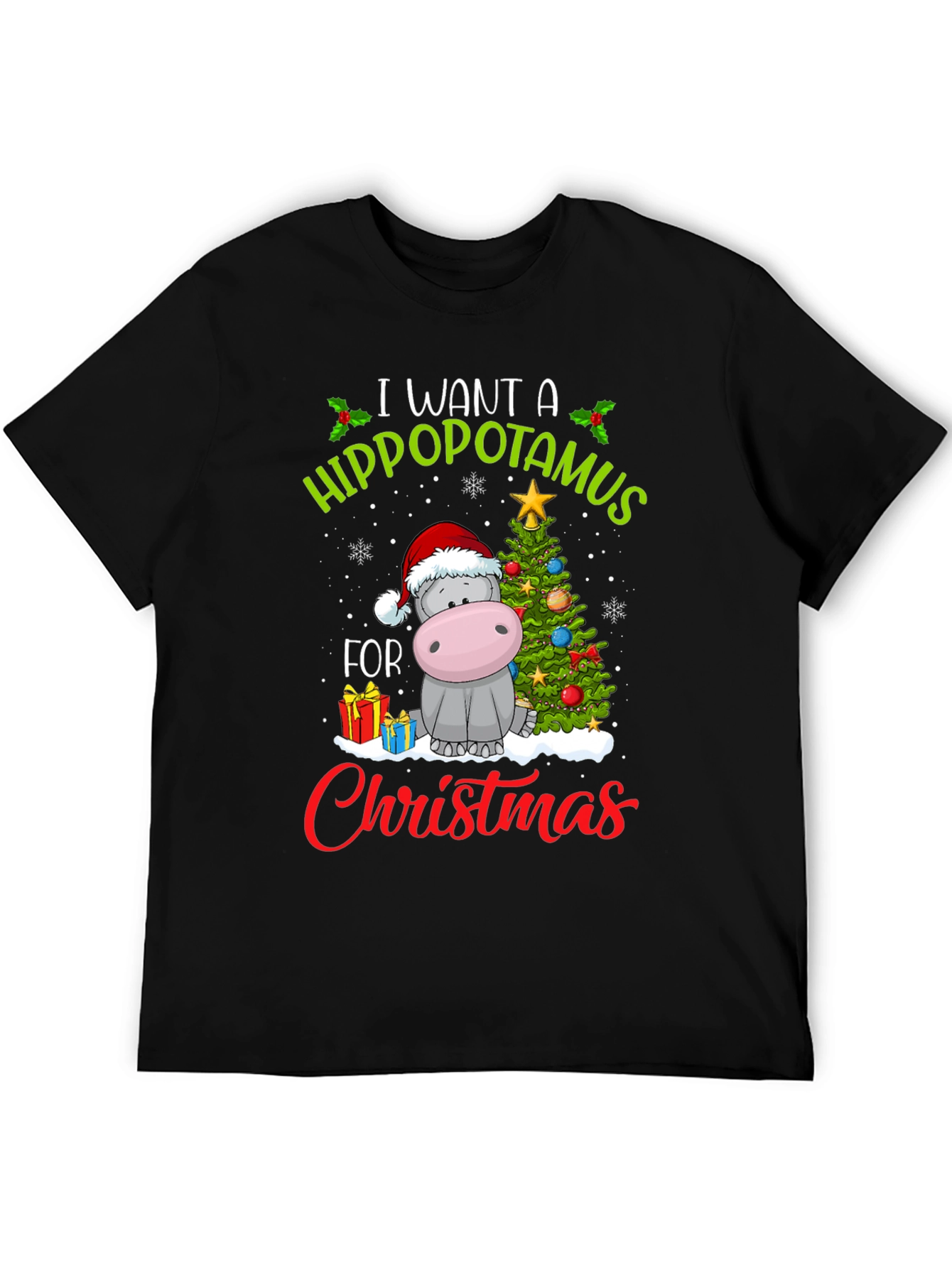 Black Hippo Christmas T-Shirt view 5