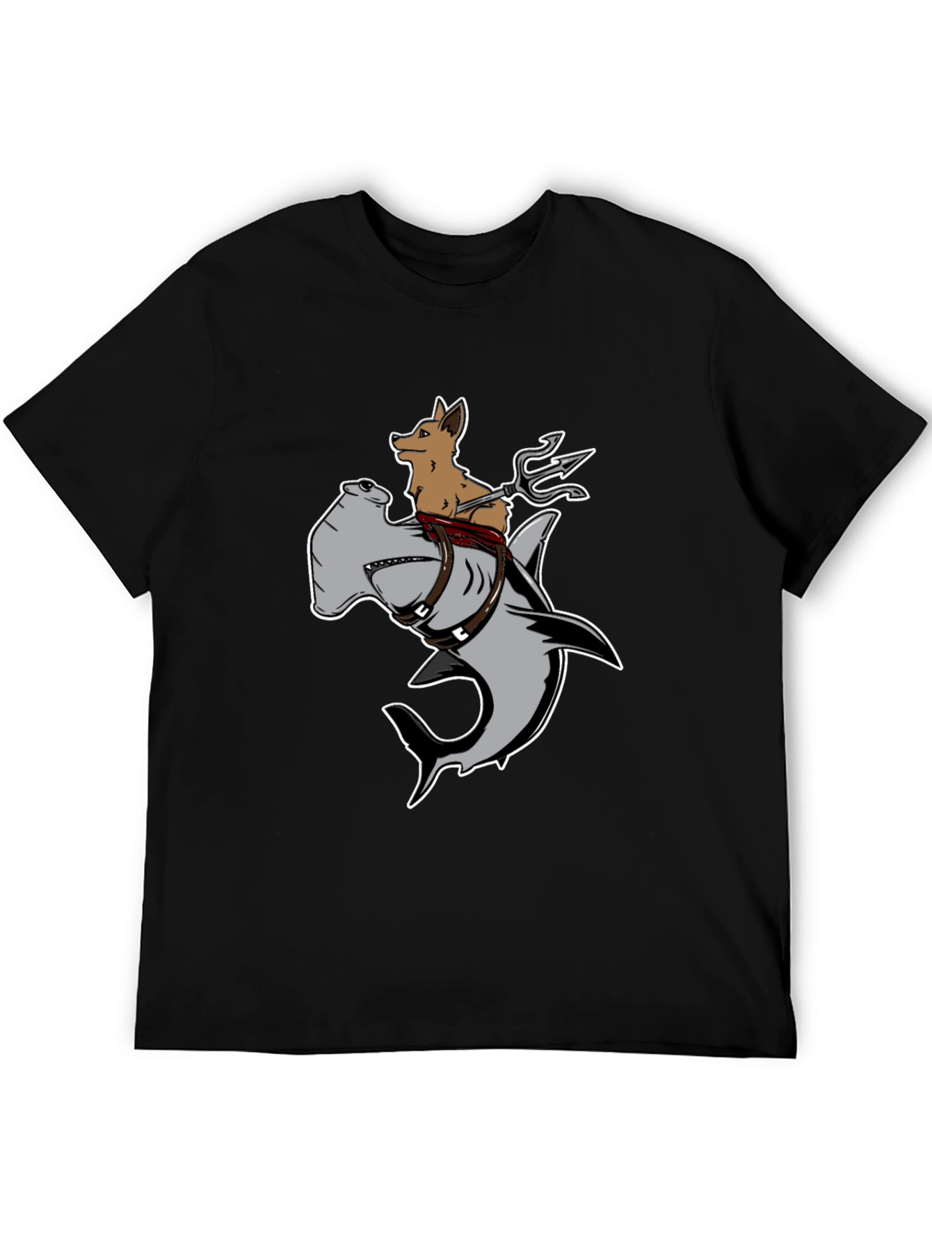 Black Dog Riding Hammerhead Shark T-Shirt - Funny Graphic Tee view 5