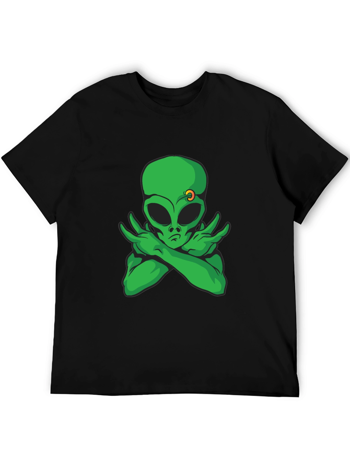 Black Cool Alien Graphic Tee - Black Cotton T-Shirt view 5