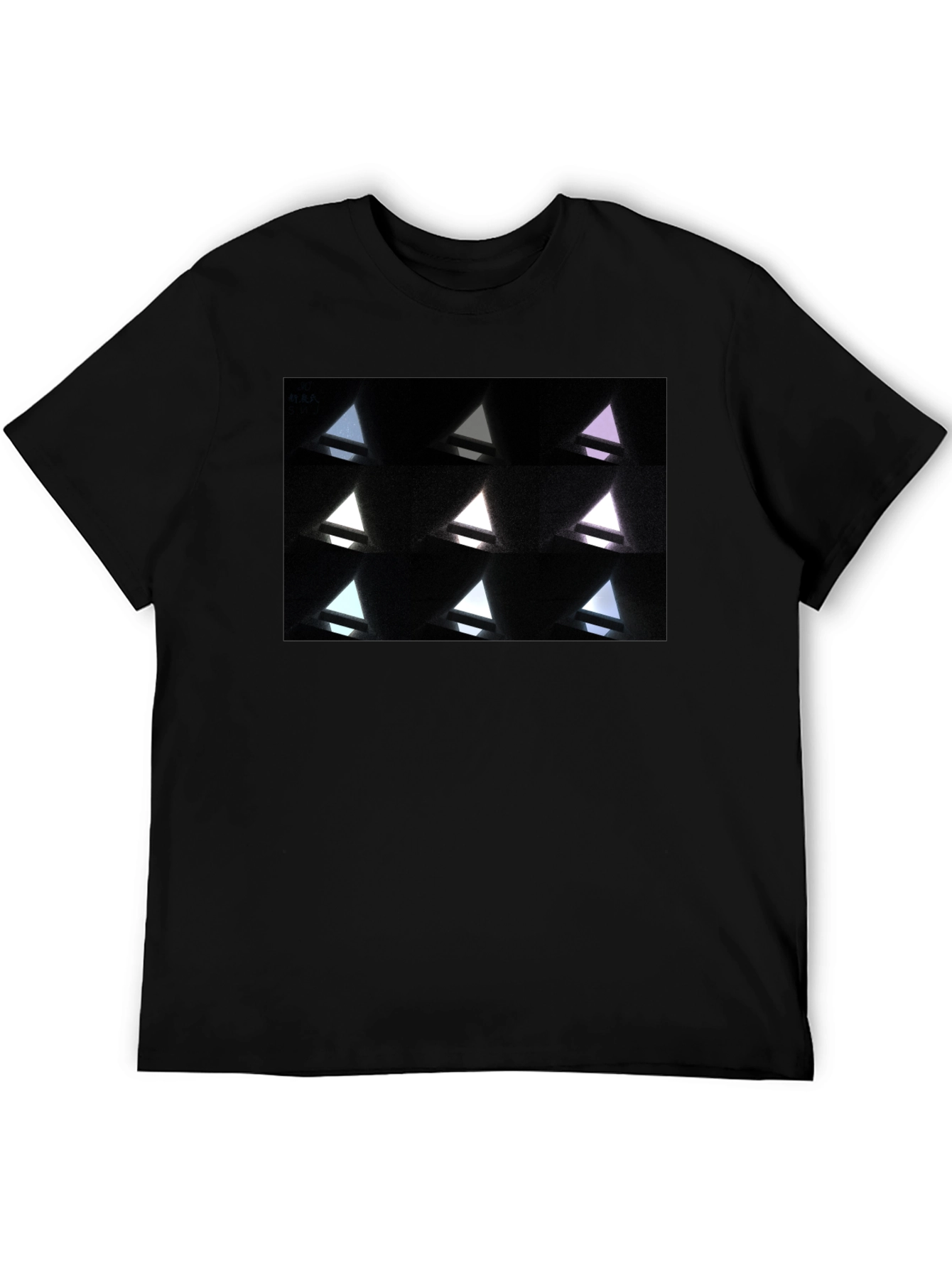 Black Abstract Geometric Triangle Pattern Black T-Shirt view 5