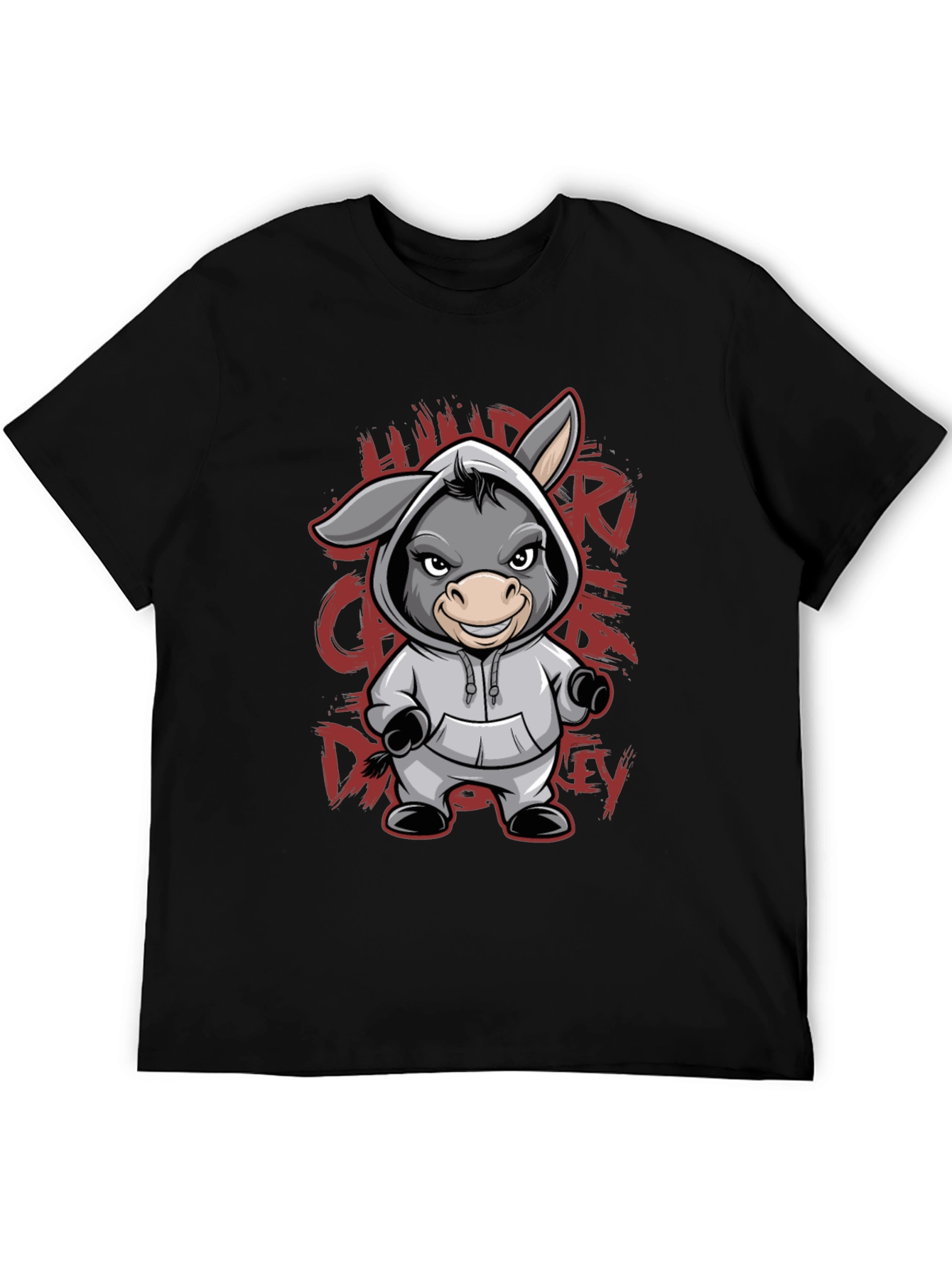 Black Hooded Donkey T-Shirt - Funny Animal Graphic Tee view 5