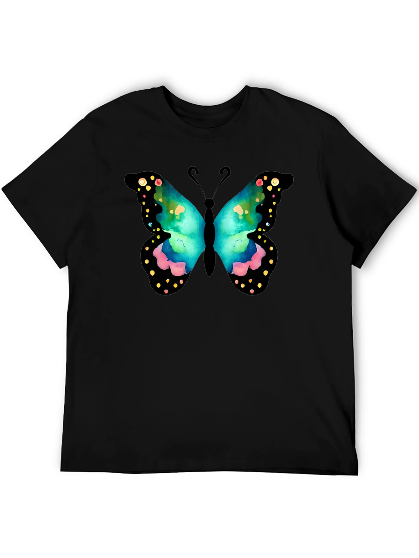 Black Butterfly Graphic Print Crew Neck T-Shirt view 5