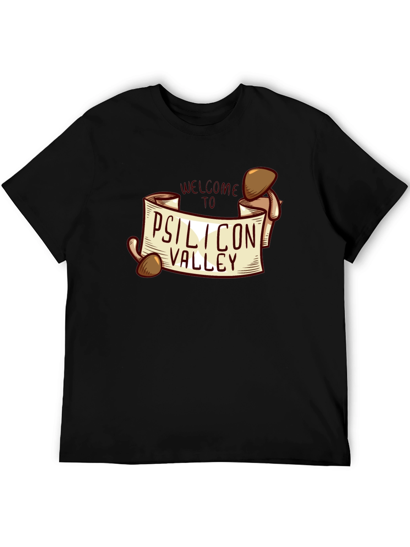 Black Psilicon Valley T-Shirt - Funny Mushroom Graphic Tee view 5