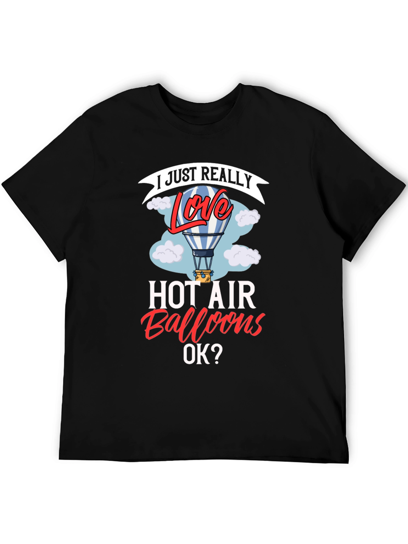 Black I Love Hot Air Balloons Graphic T-Shirt view 5