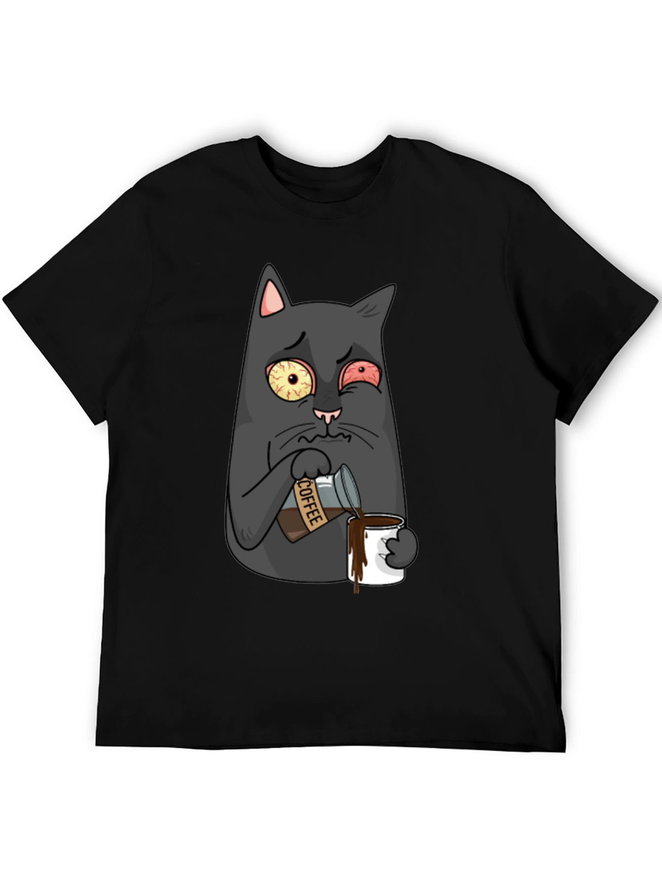 Black Coffee Cat T-Shirt - Funny Cartoon Graphic Tee view 5