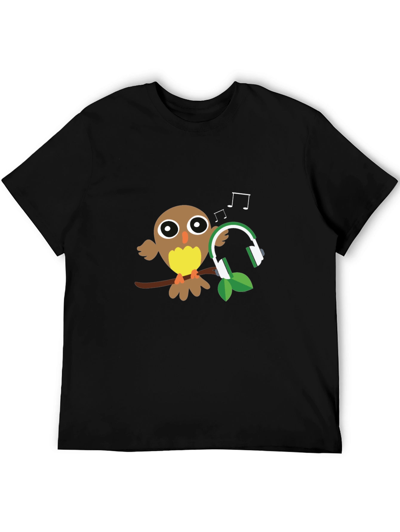 Black Owl with Headphones Graphic T-Shirt view 5