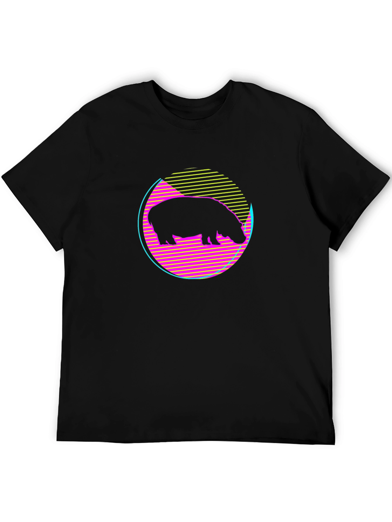 Black Retro Hippo T-Shirt - Black Graphic Tee view 5
