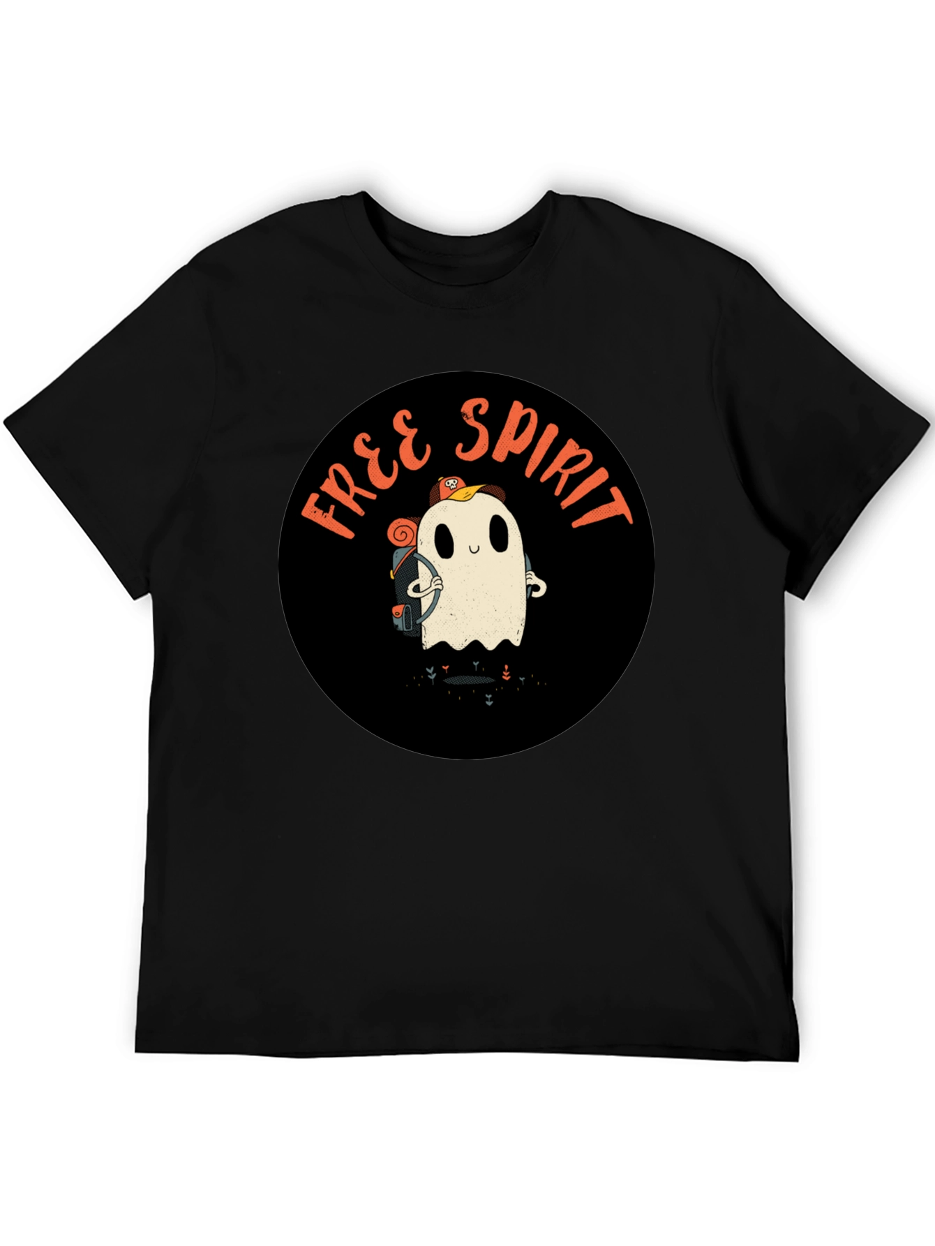 Black Free Spirit Ghost Graphic Tee - Black Cotton T-Shirt view 5