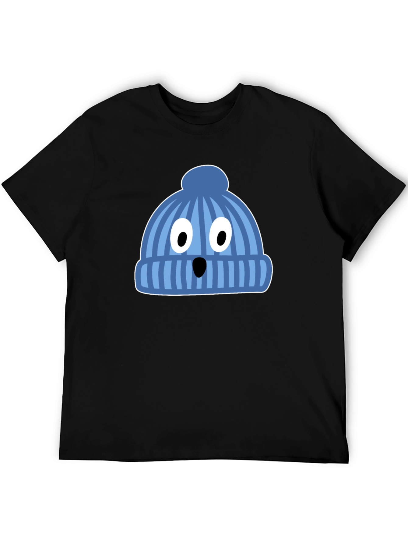 Black Funny Knit Hat Face Black T-Shirt view 5
