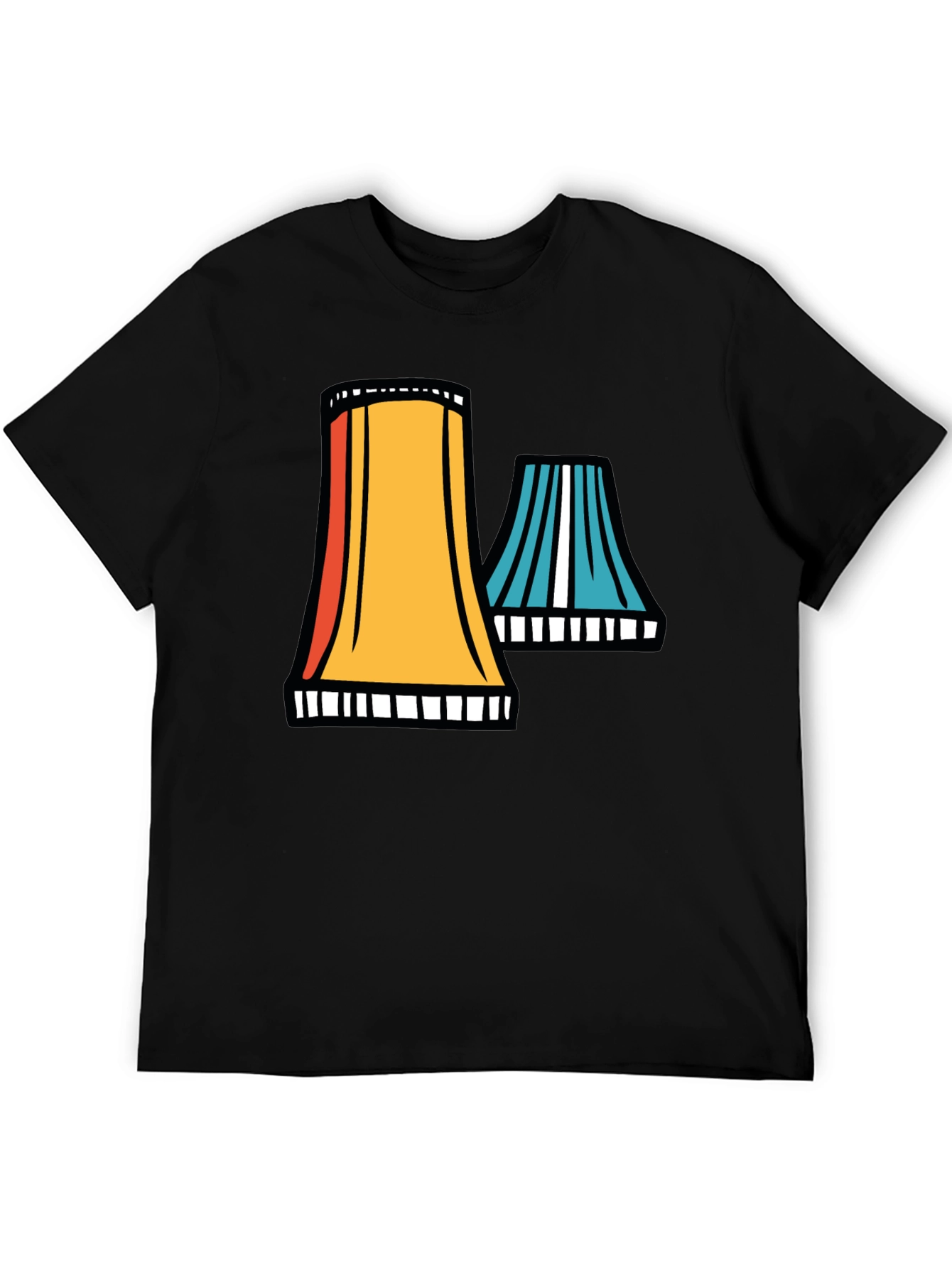 Black Retro Cooling Towers Graphic Tee - Black Cotton Blend view 5