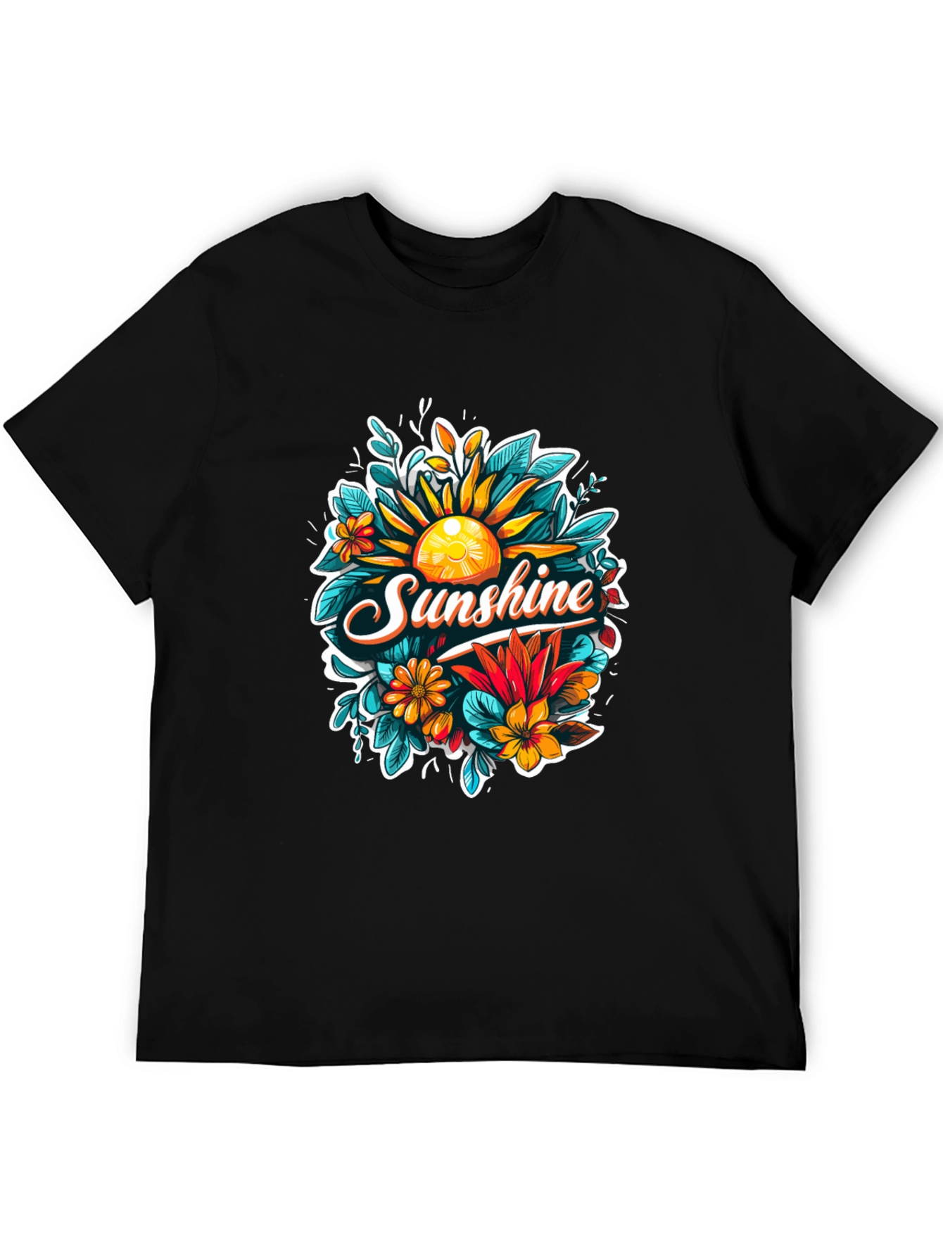 Black Sunshine Floral Graphic Tee - Black Cotton T-Shirt view 5