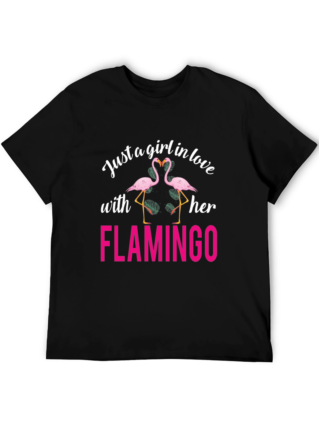 Black Just a Girl in Love with Her Flamingo T-Shirt view 5