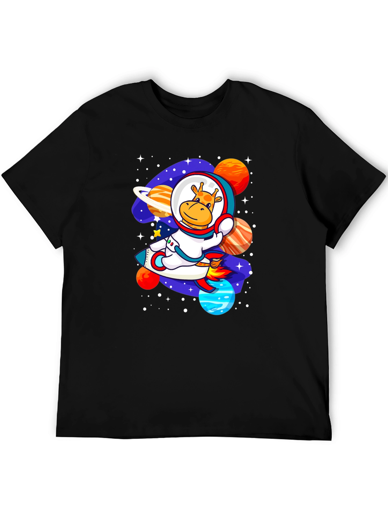 Black Giraffe Astronaut T-Shirt - Space Adventure Design view 5