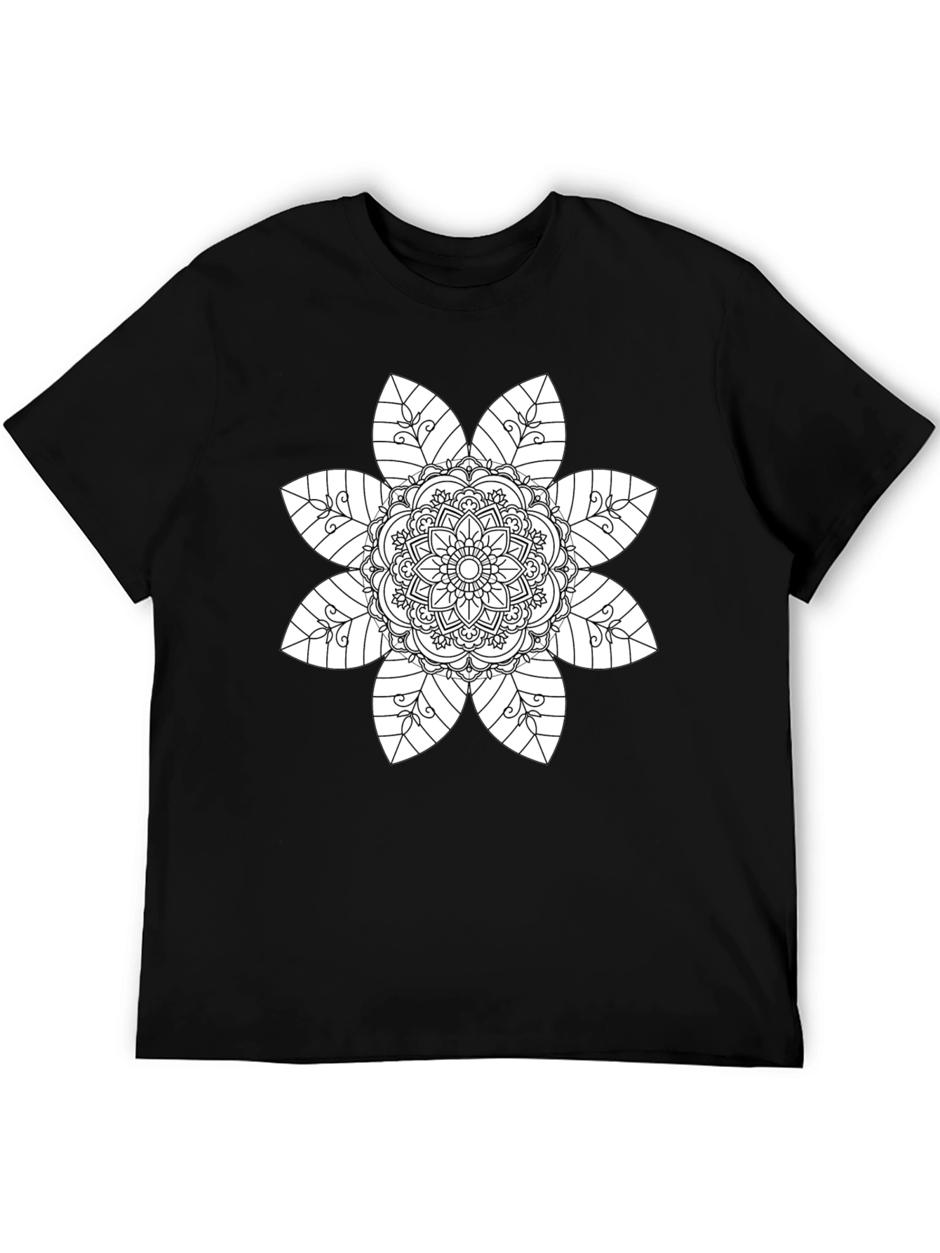 Black Mandala Flower Black T-Shirt view 5