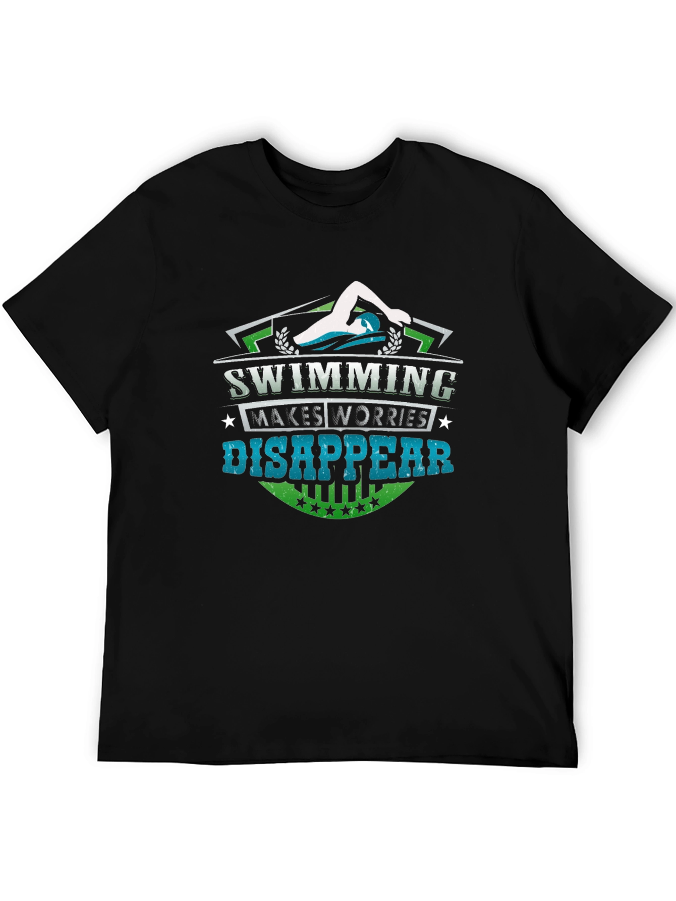 Black Swimming Makes Worries Disappear T-Shirt view 5