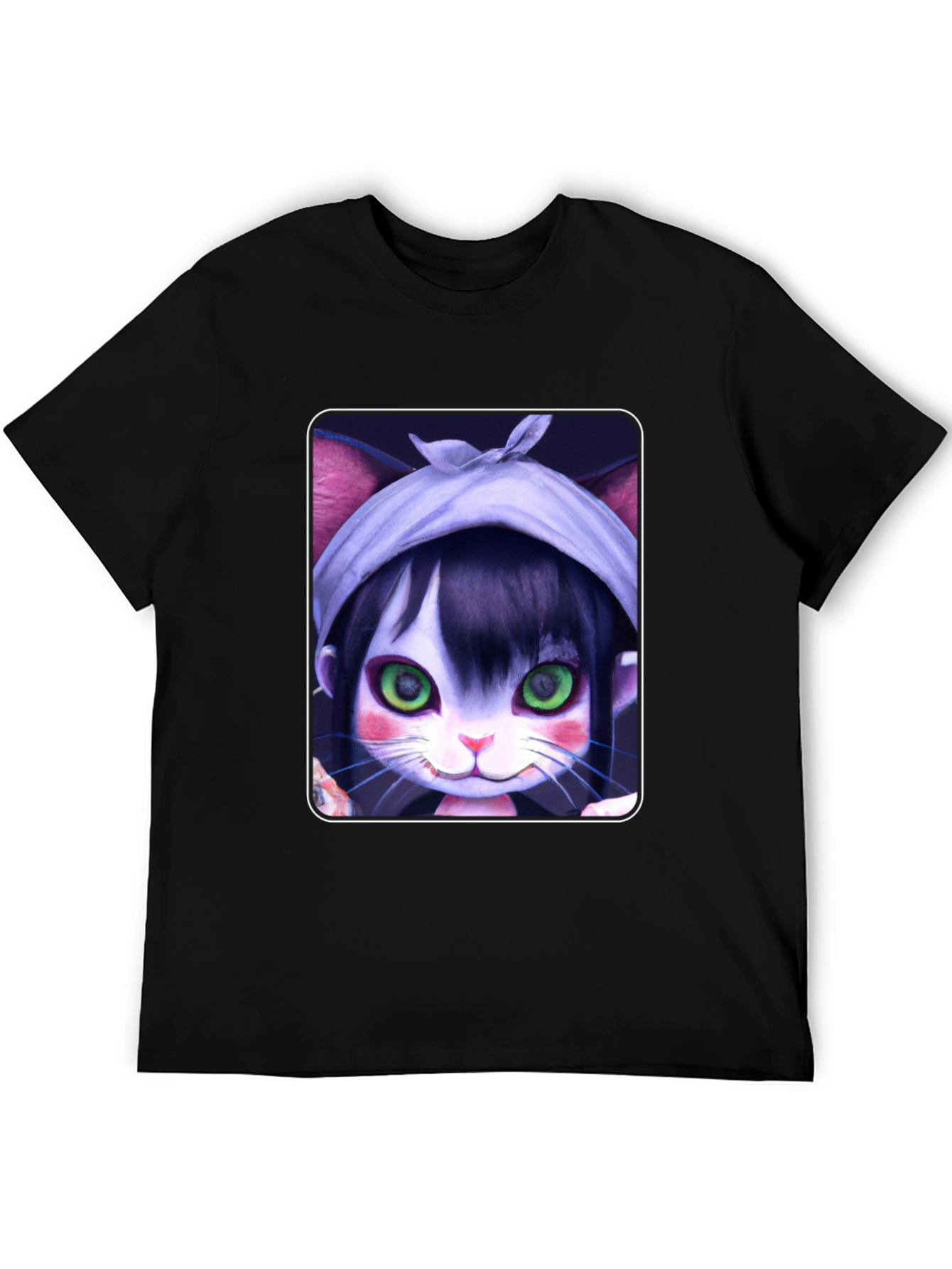 Black Anime Cat Girl T-Shirt - Unique Graphic Tee view 5