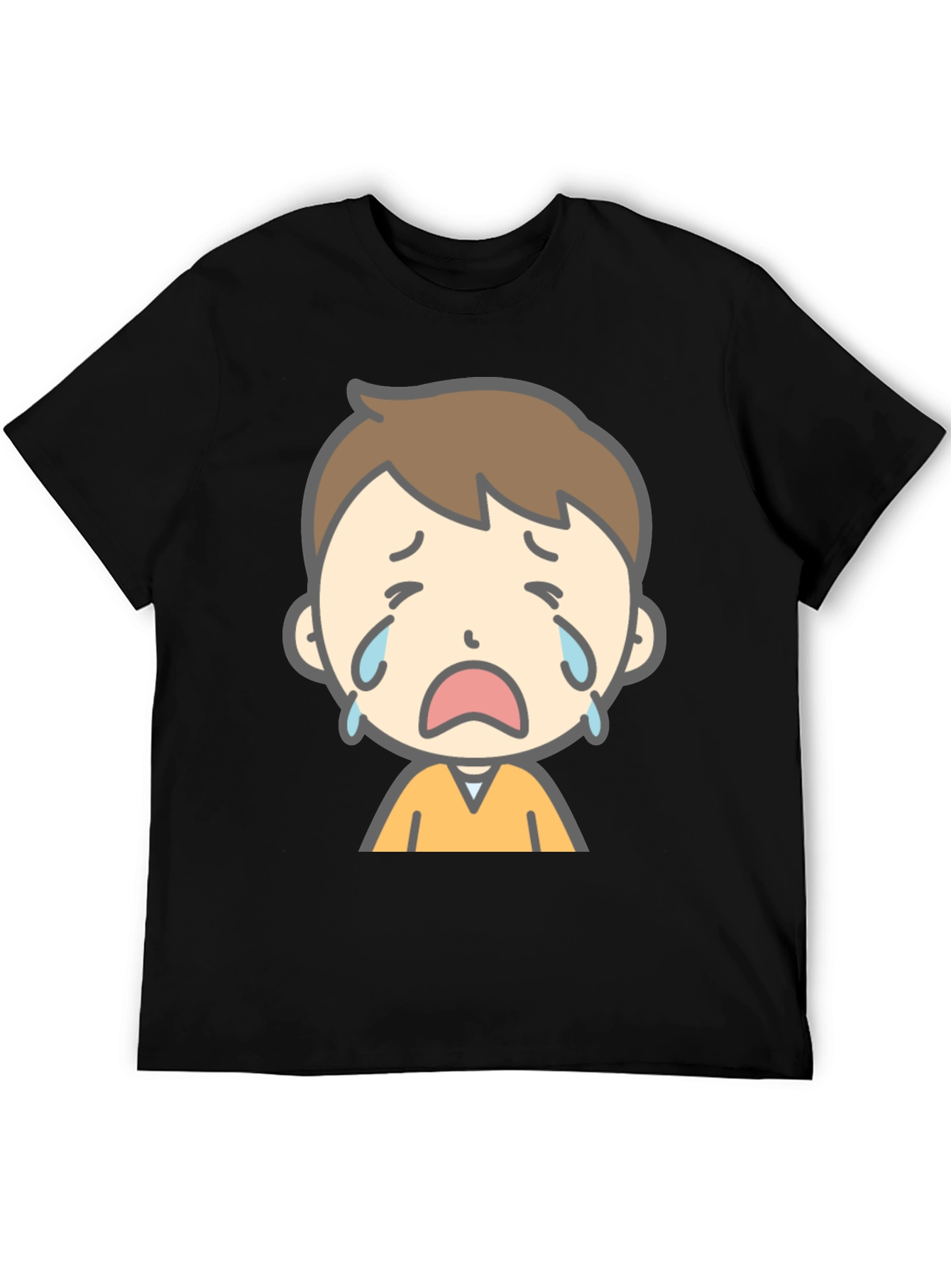 Black Sad Cartoon Boy Graphic T-Shirt view 5