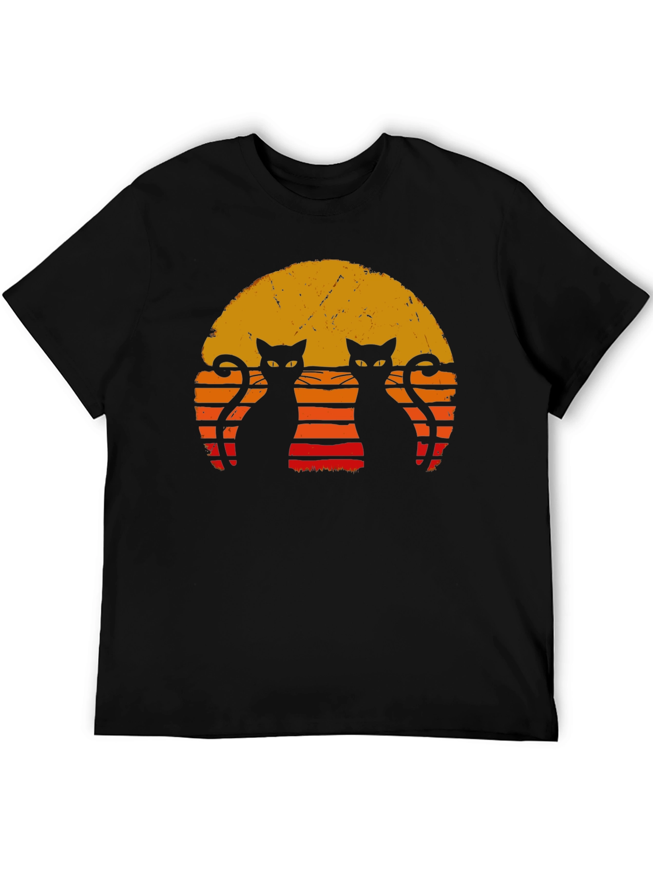 Black Retro Cat Sunset T-Shirt - Black view 5