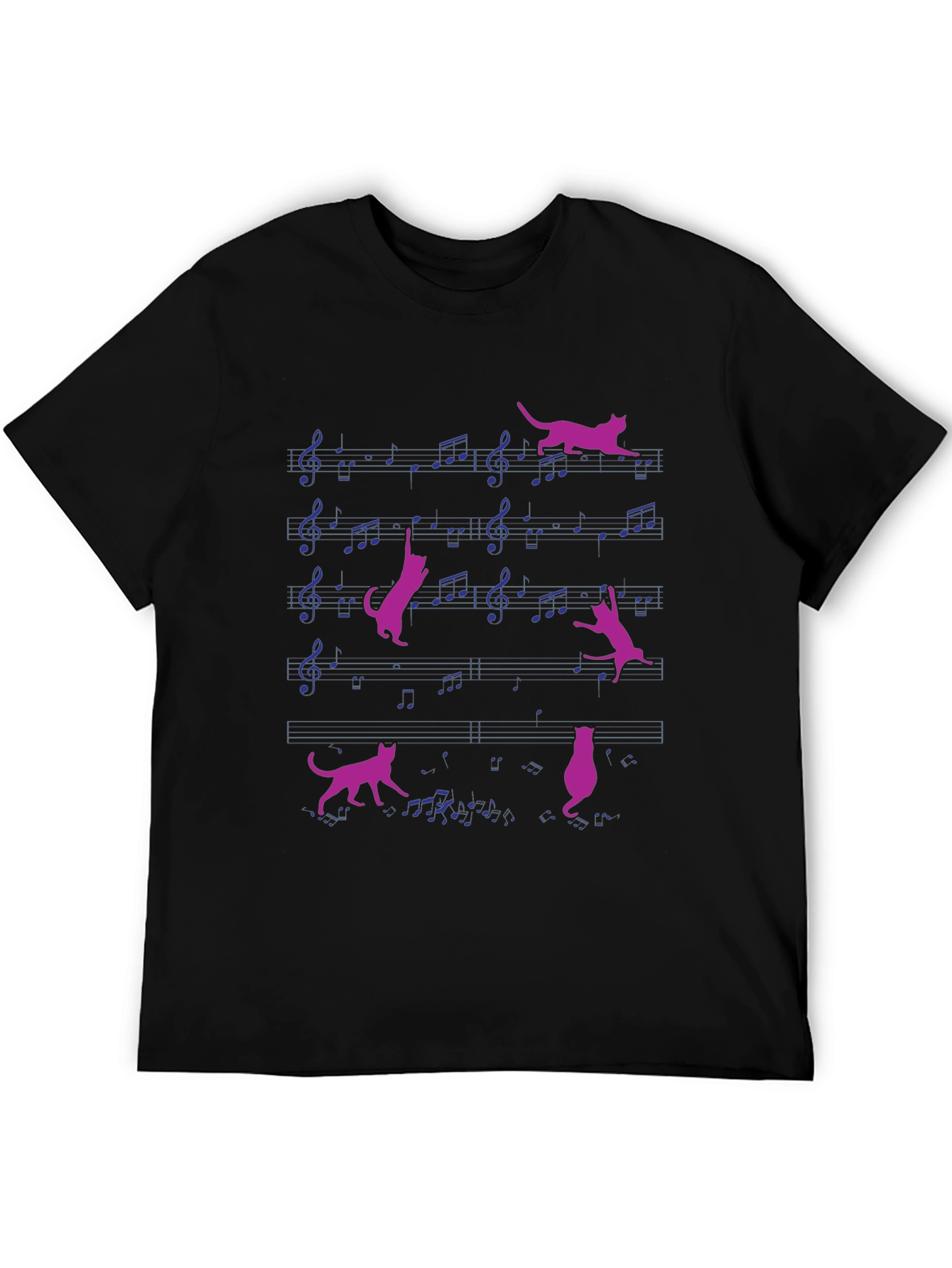 Black Musical Cat T-Shirt - Whimsical Design view 5