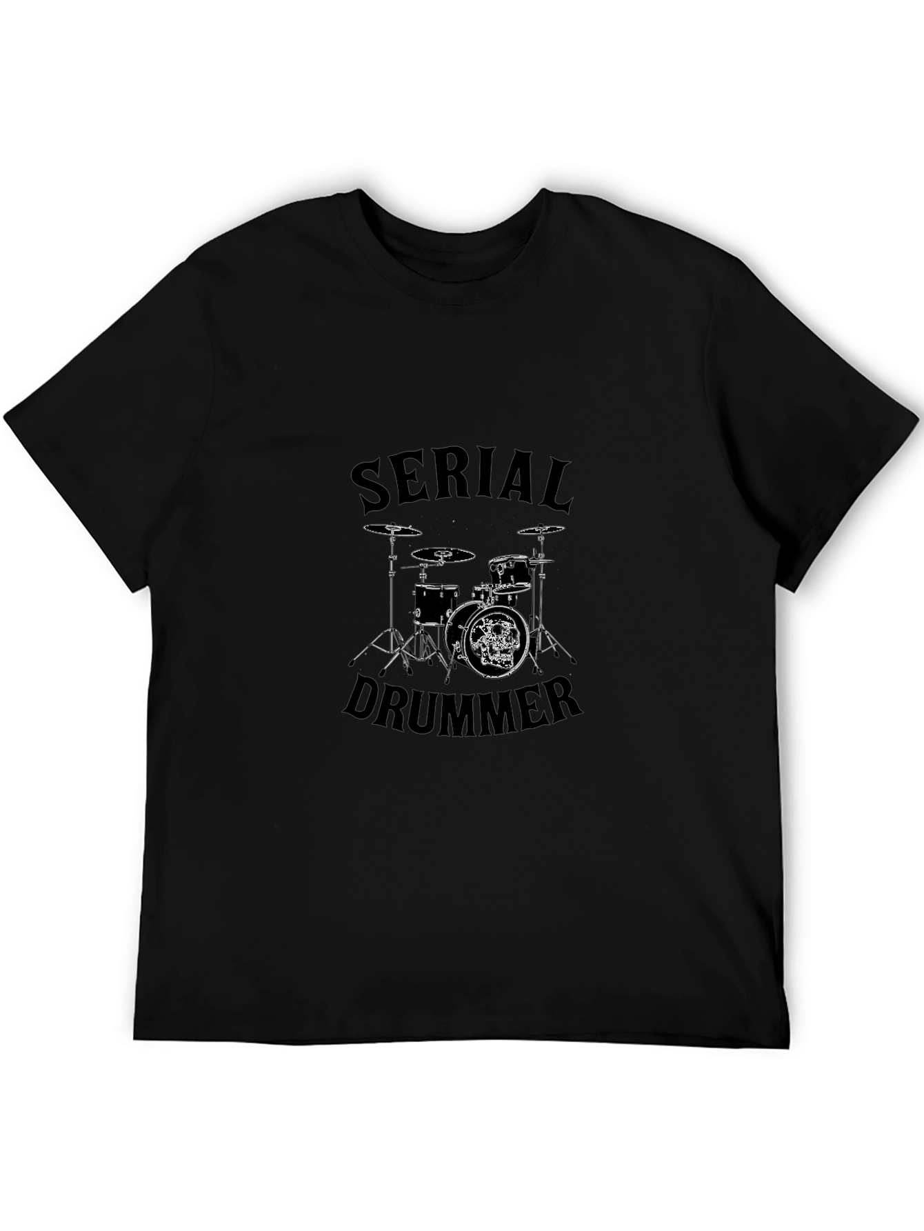 Black Serial Drummer Graphic Tee - Black Cotton T-Shirt view 5