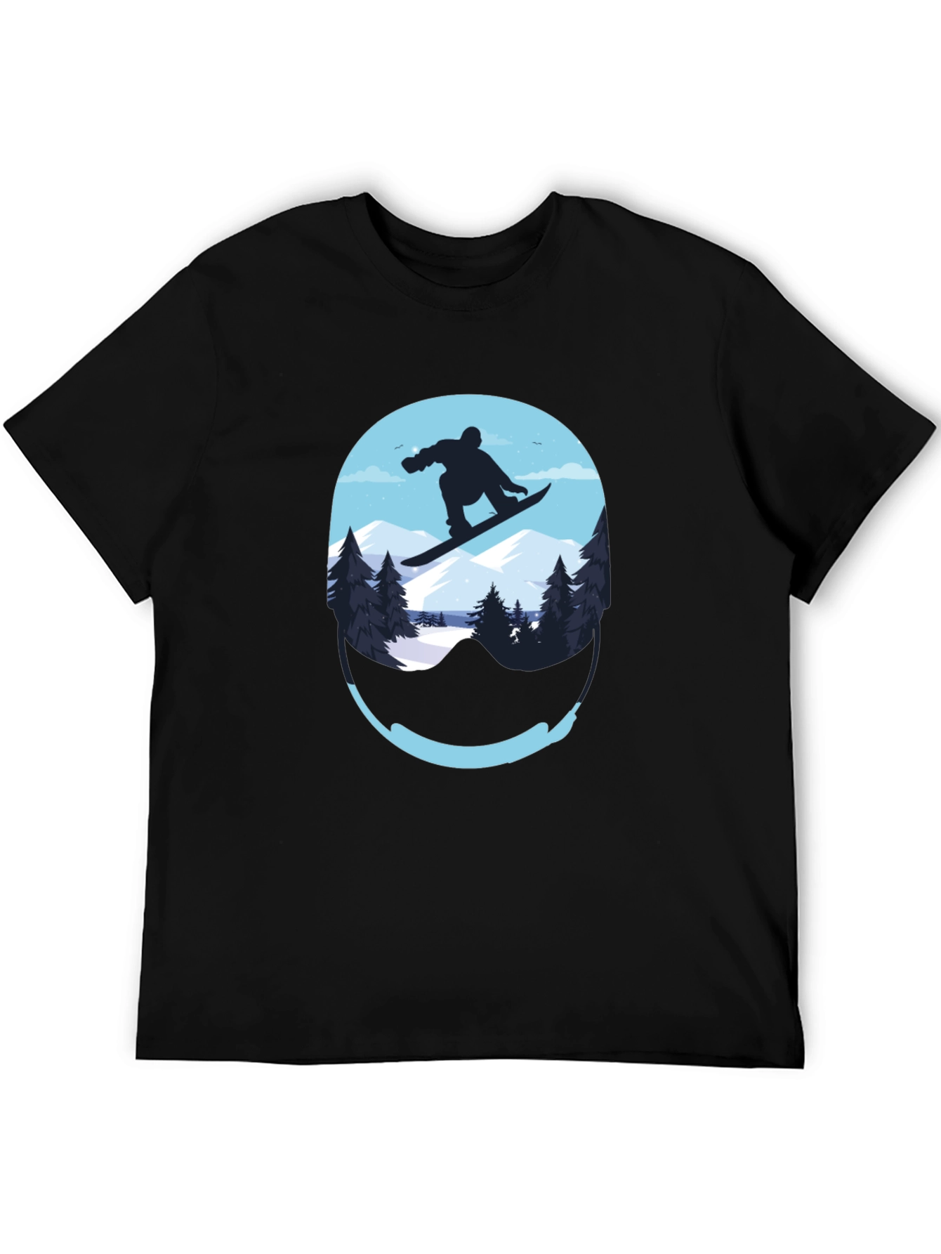 Black Snowboard Graphic Tee - Mountain Scene Black T-Shirt view 5