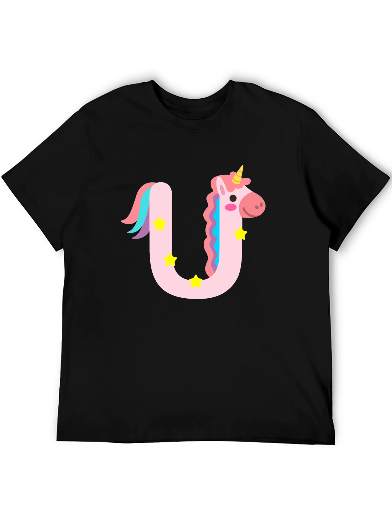 Black Unicorn Letter U Graphic Tee - Kids and Adults view 5