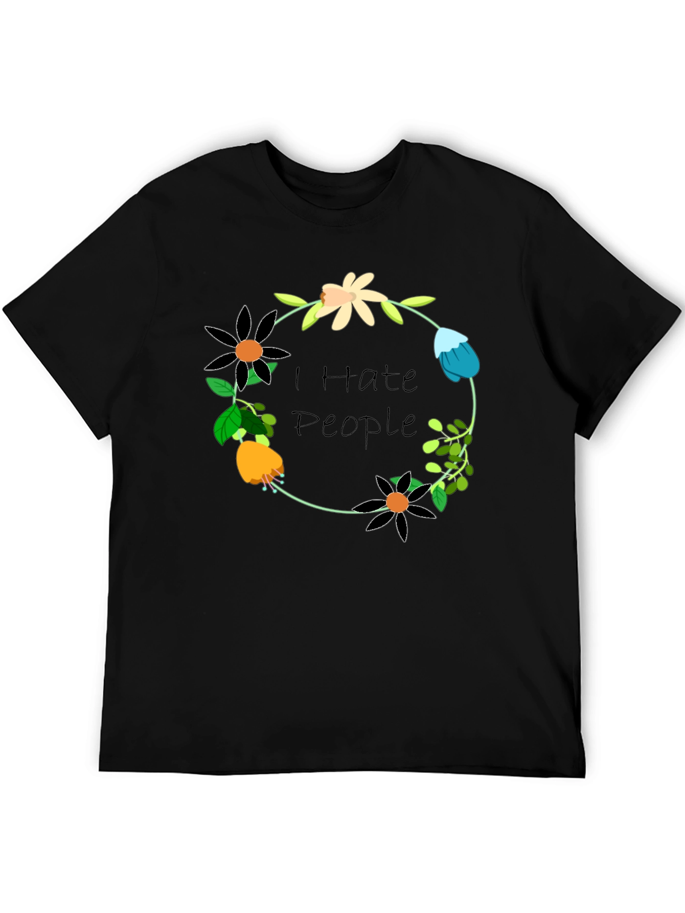 Black I Hate People Floral Wreath T-Shirt view 5