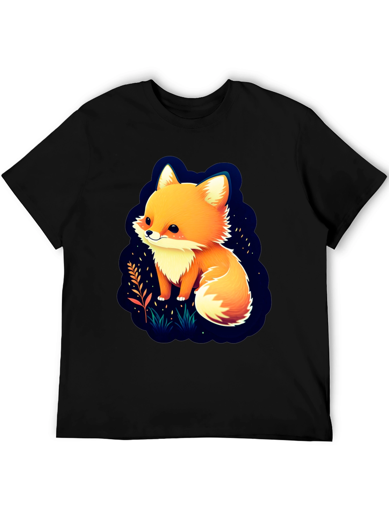 Black Cute Fox Graphic Tee - Soft Cotton Blend view 5