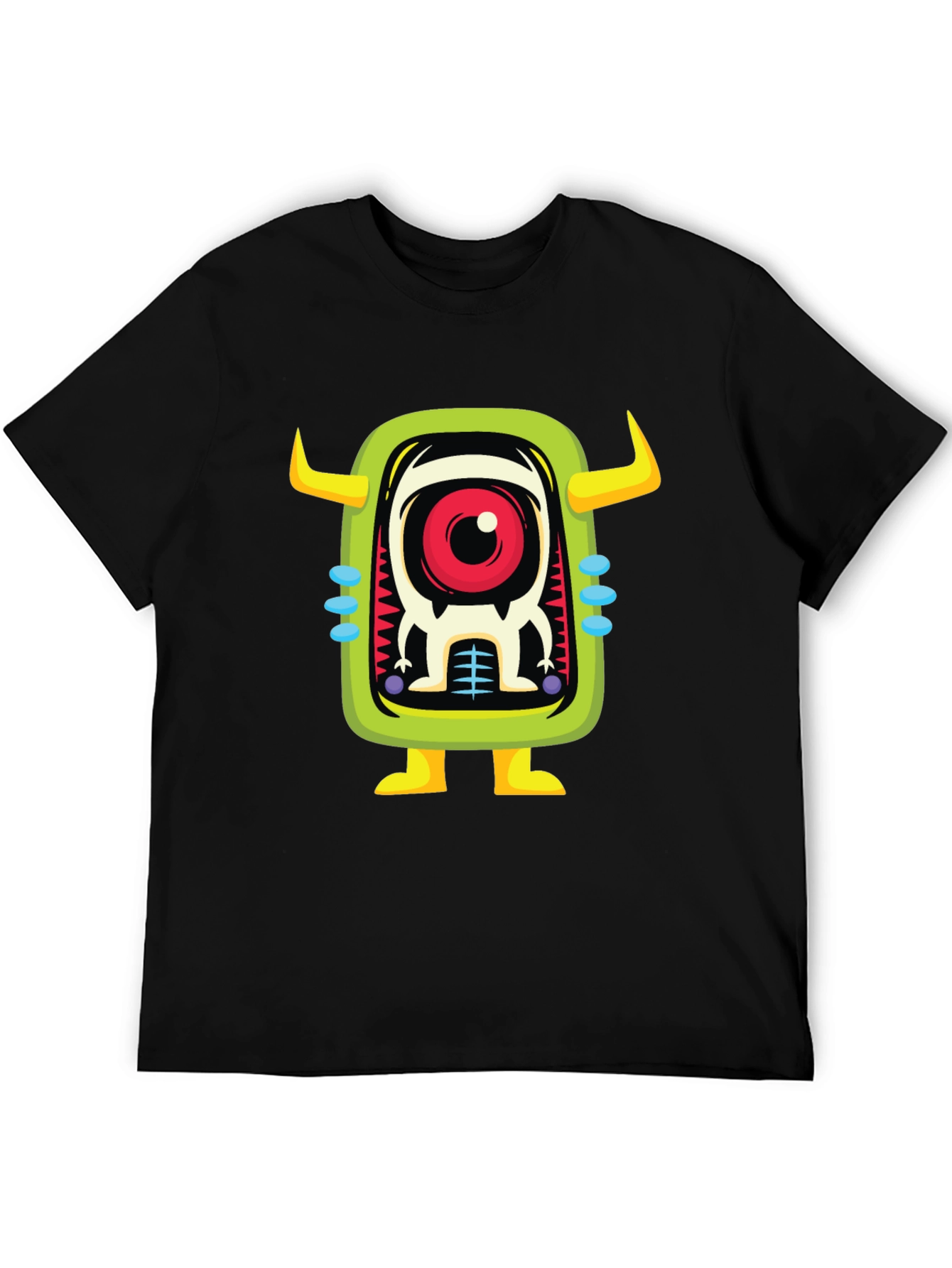 Black Cartoon Monster Graphic Print Black T-Shirt view 5