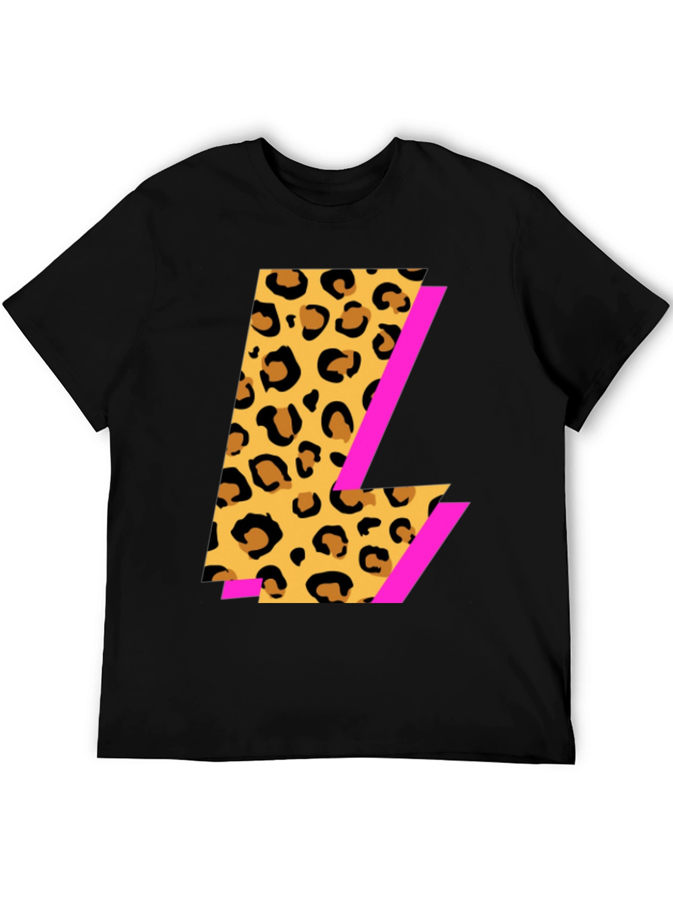 Black Leopard Print L Graphic Black T-Shirt view 5