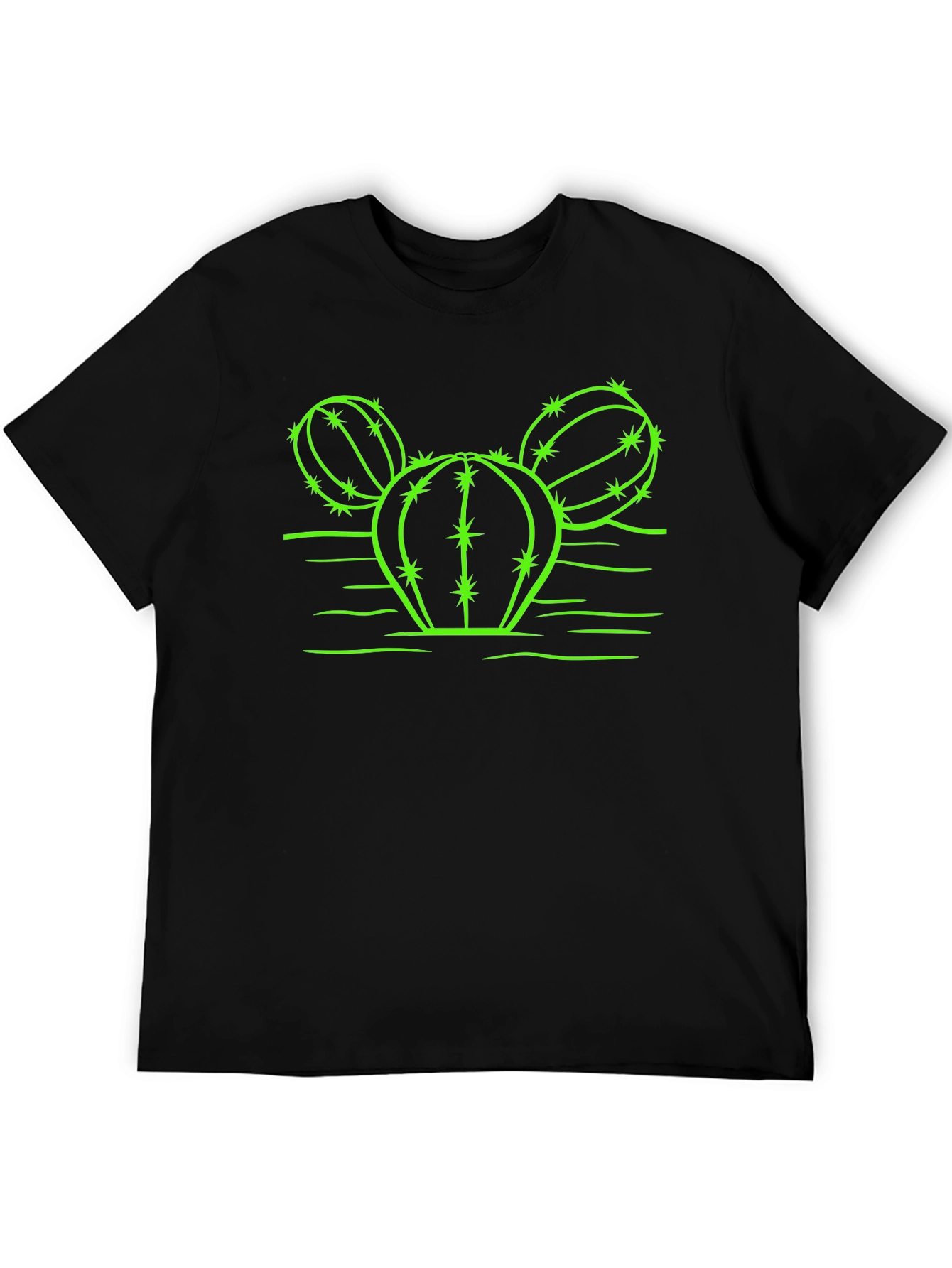 Black Cactus Graphic T-Shirt - Neon Green Design on Black view 5