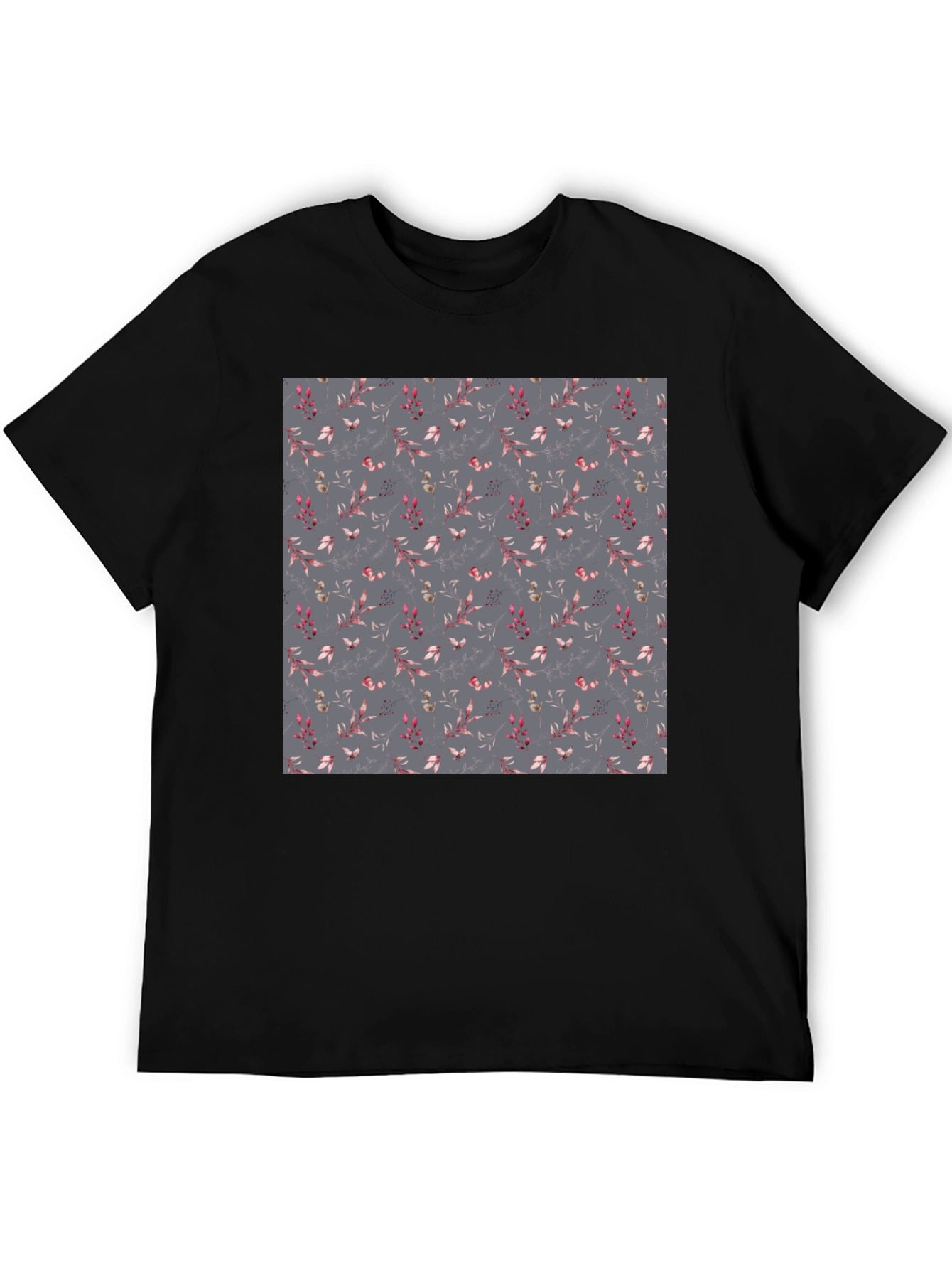 Black Floral Patterned Black T-Shirt for Men view 5