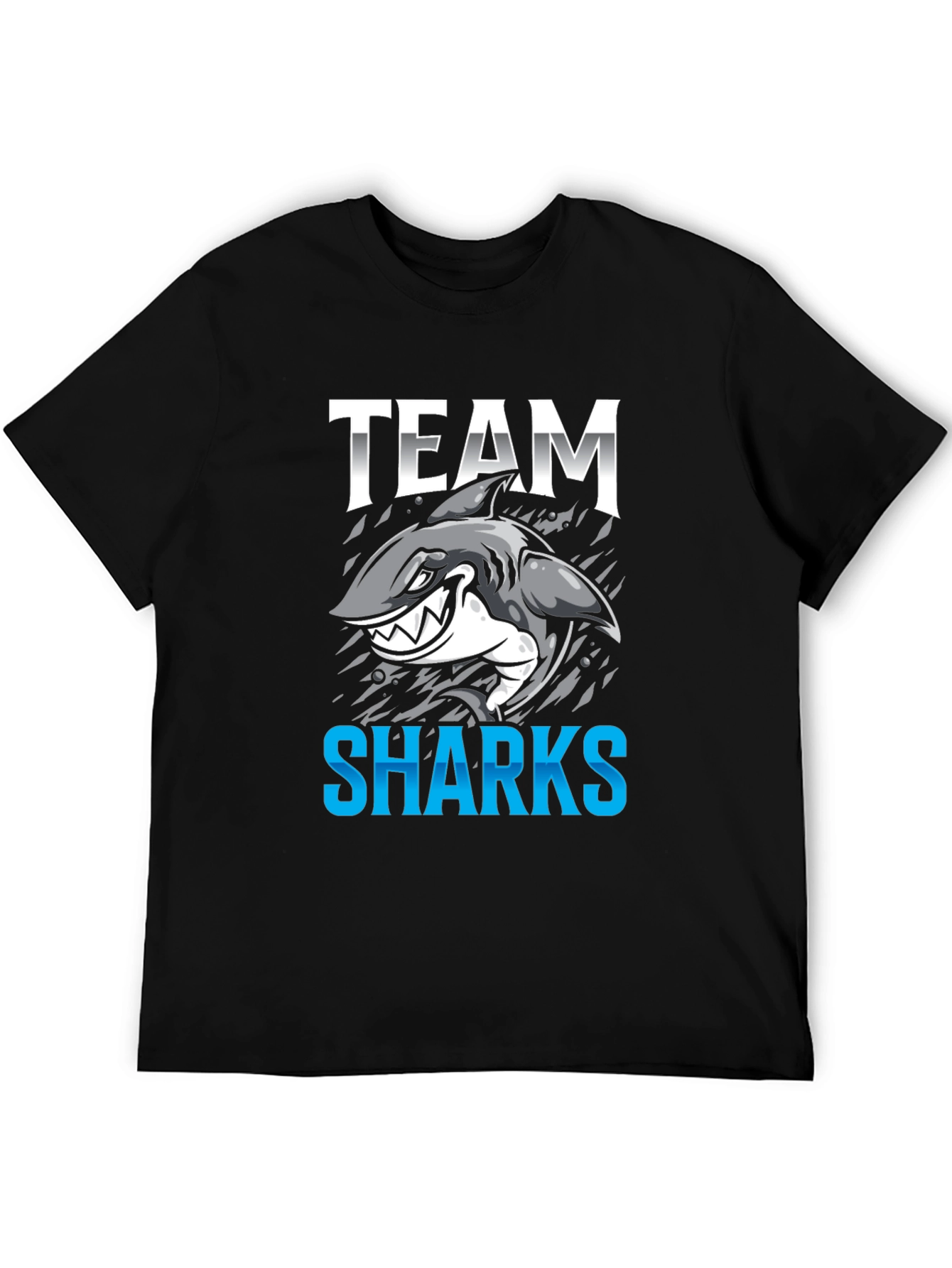Black Team Sharks Graphic T-Shirt - Black Cotton Tee view 5