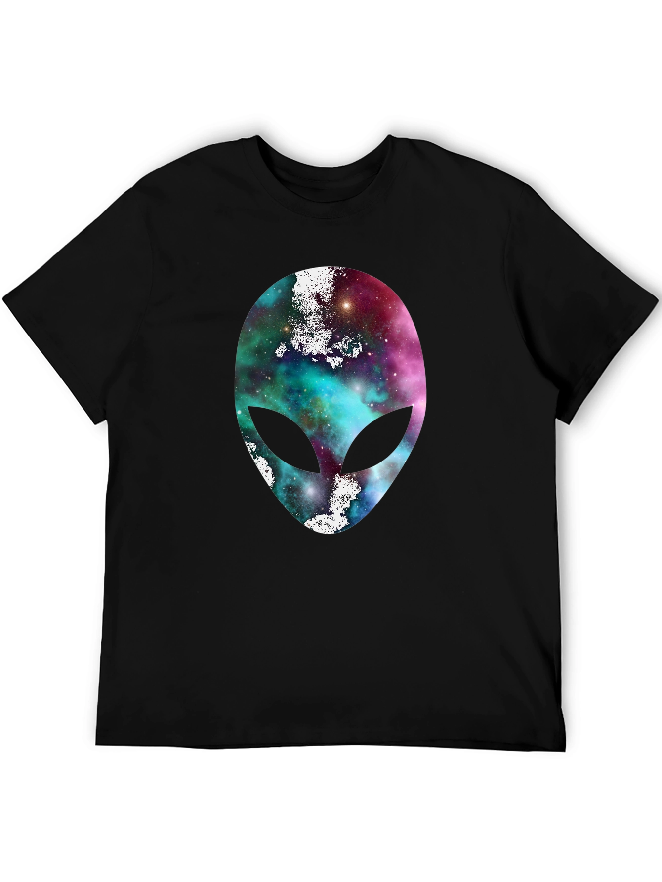 Black Galaxy Alien Head Graphic Tee - Black Cotton T-Shirt view 5