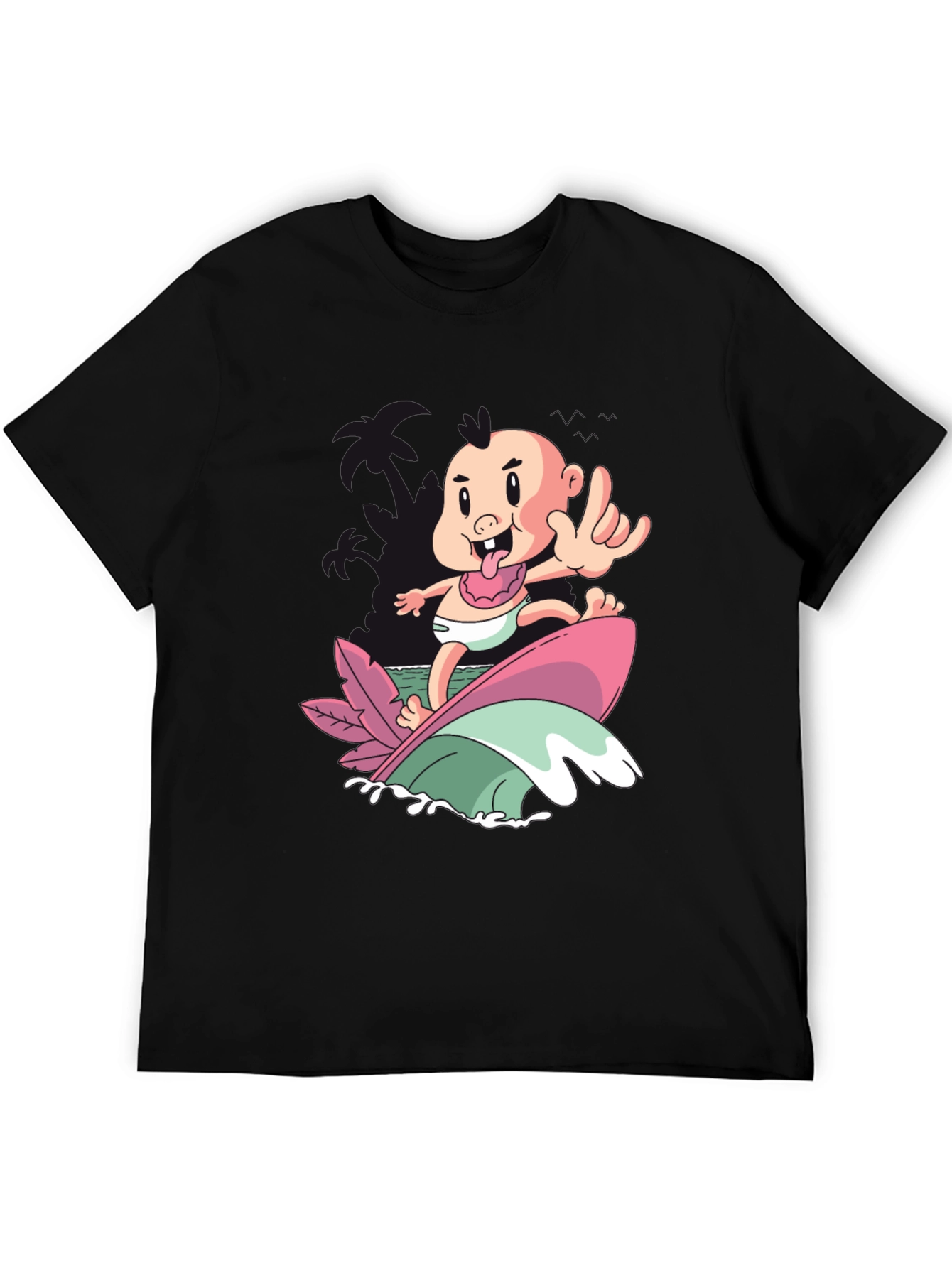 Black Surfing Baby Graphic T-Shirt - Cool Cartoon Tee view 5