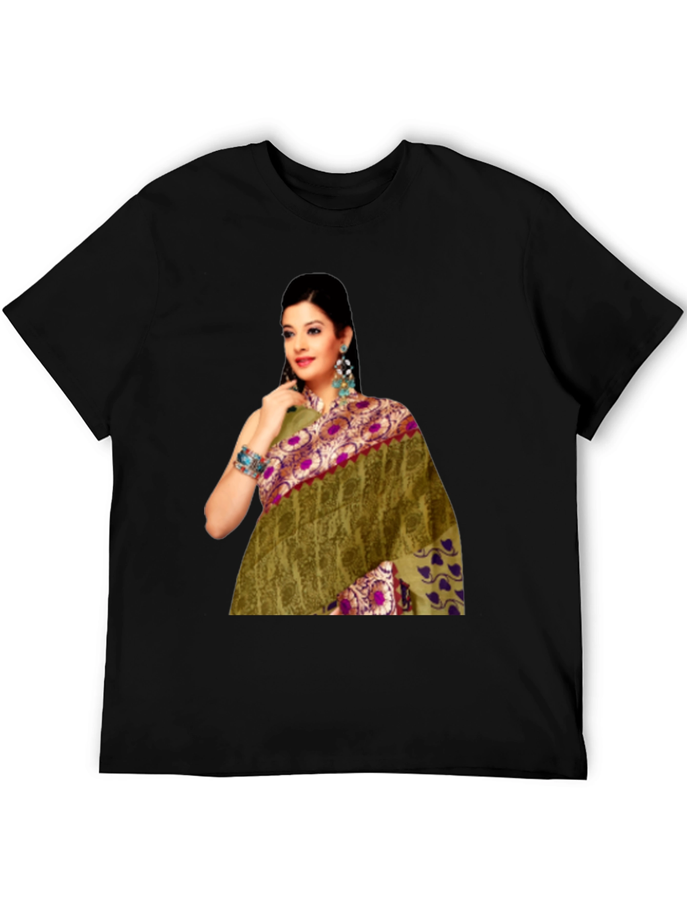 Black Black T-Shirt with Saree Print view 5