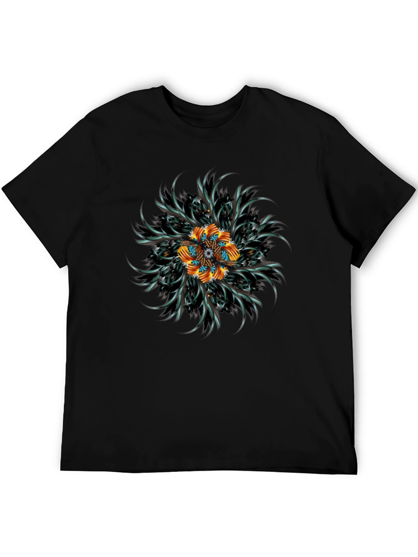 Black Abstract Floral Mandala Black T-Shirt view 5